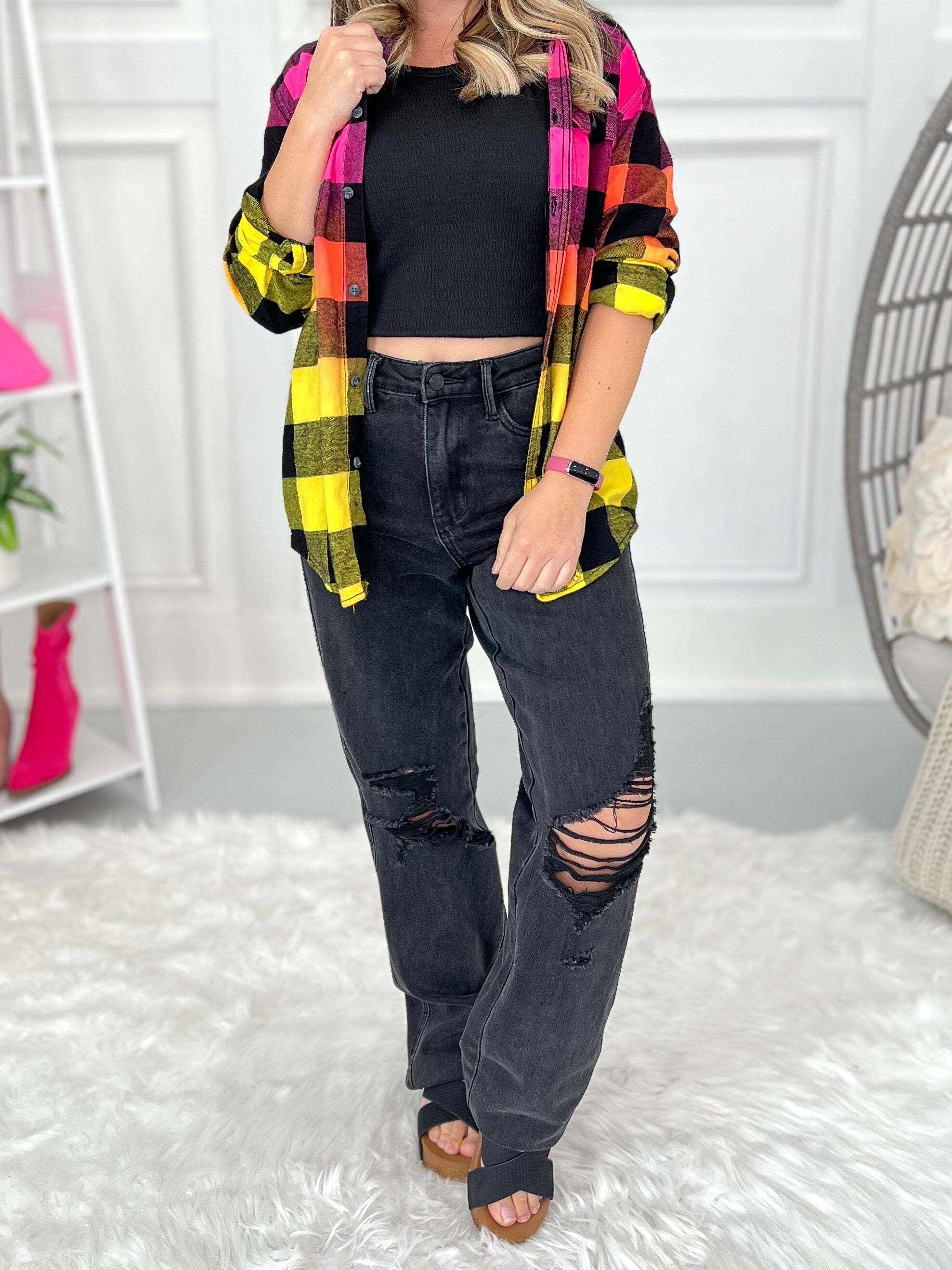 Christmas Rigid Magic 90's Knee Destroy Straight Jeans - Black- Final Sale