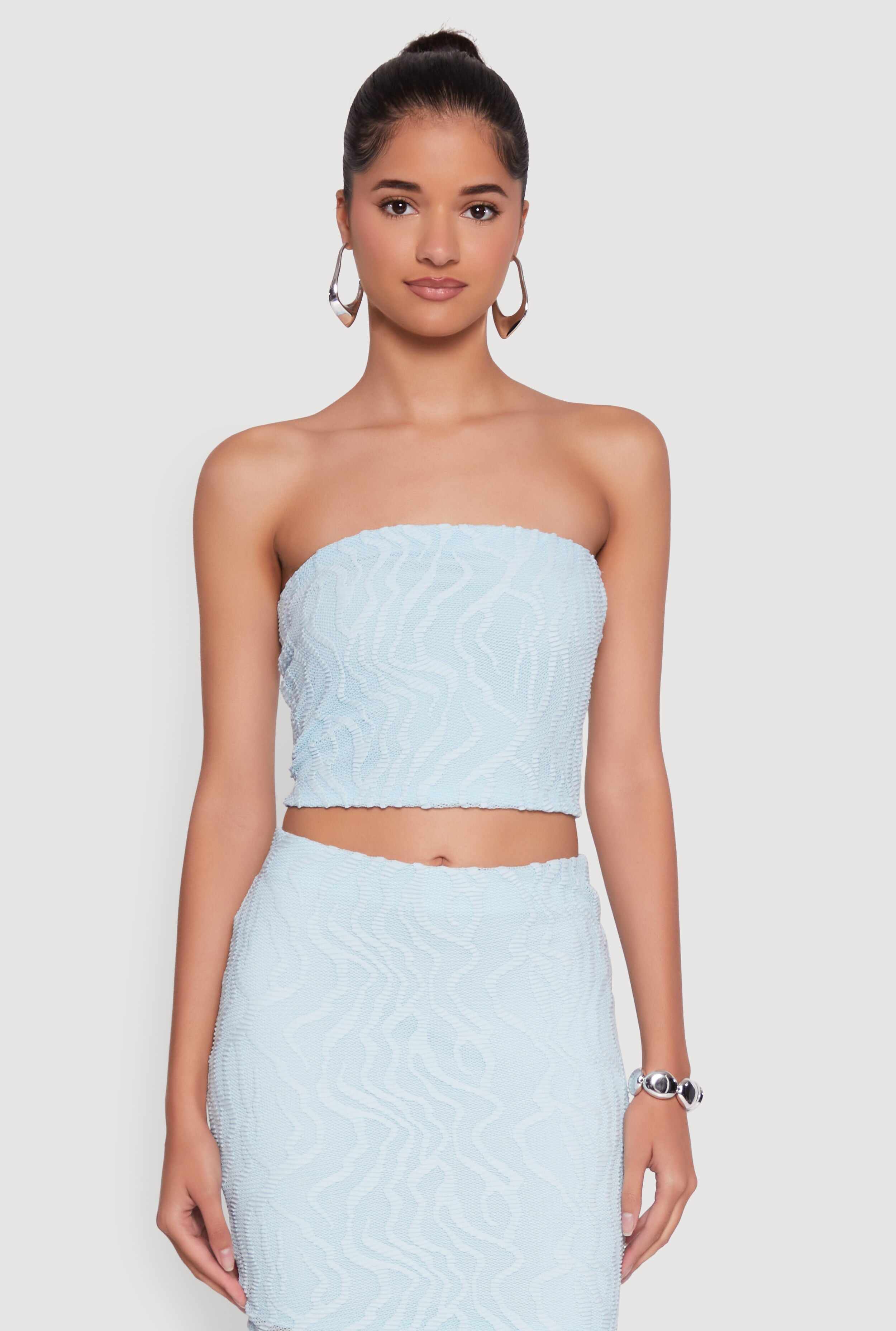 Haute Monde Patterned Mesh Cropped Tube Top