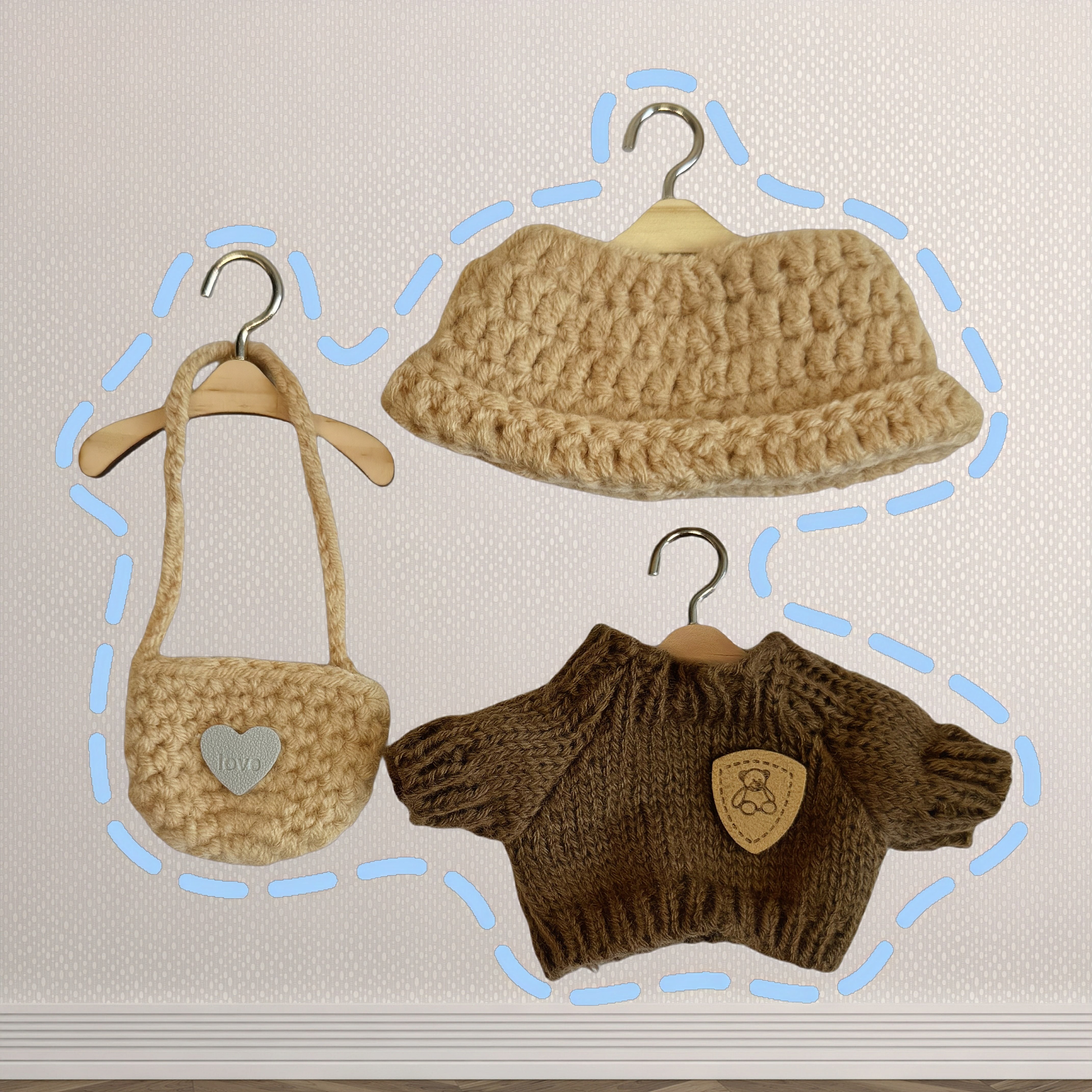3-Piece Handcrafted Crochet Doll Clothes - Premium Dolls Outfit with Accessories, Hand Crocheted Hat, Sweaters, Bag