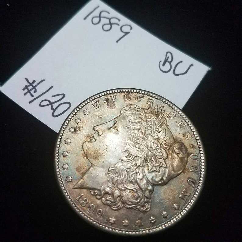 1889 BU Gem Morgan Silver Dollar! Rainbow toning! Lot#126. Regular 129