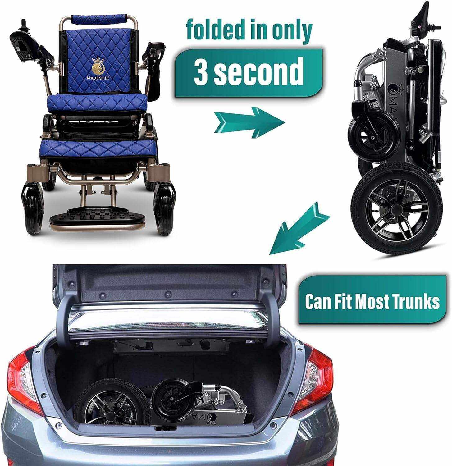 MALISA Electric Wheelchair for Adults, Portable All Terrain Lightweight Wheelchairs, Foldable Motorized Power Wheel Chair, Leather Seat (17.5