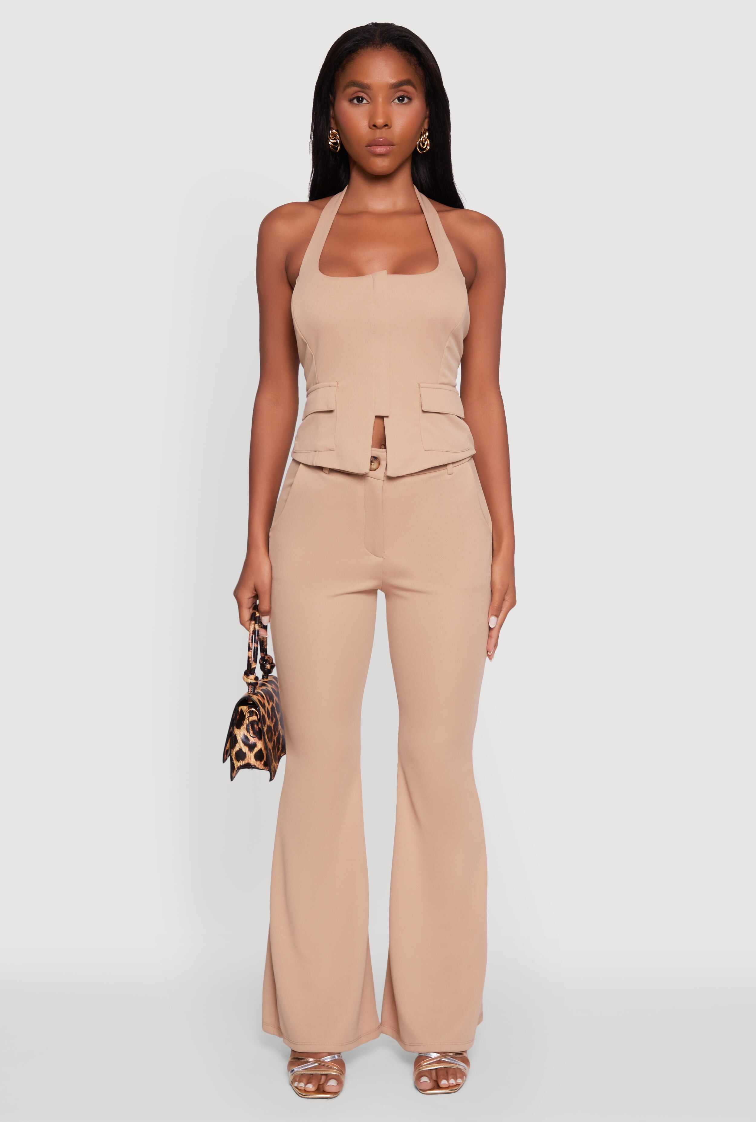 Zip Front Halter Blazer Vest