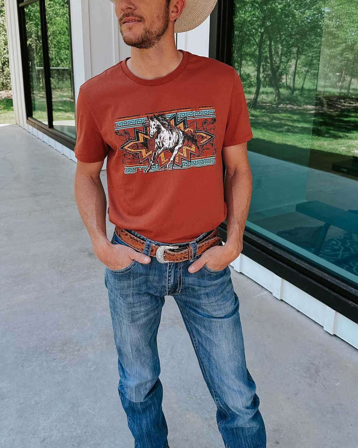 Men's Casual Western Print Short Sleeve