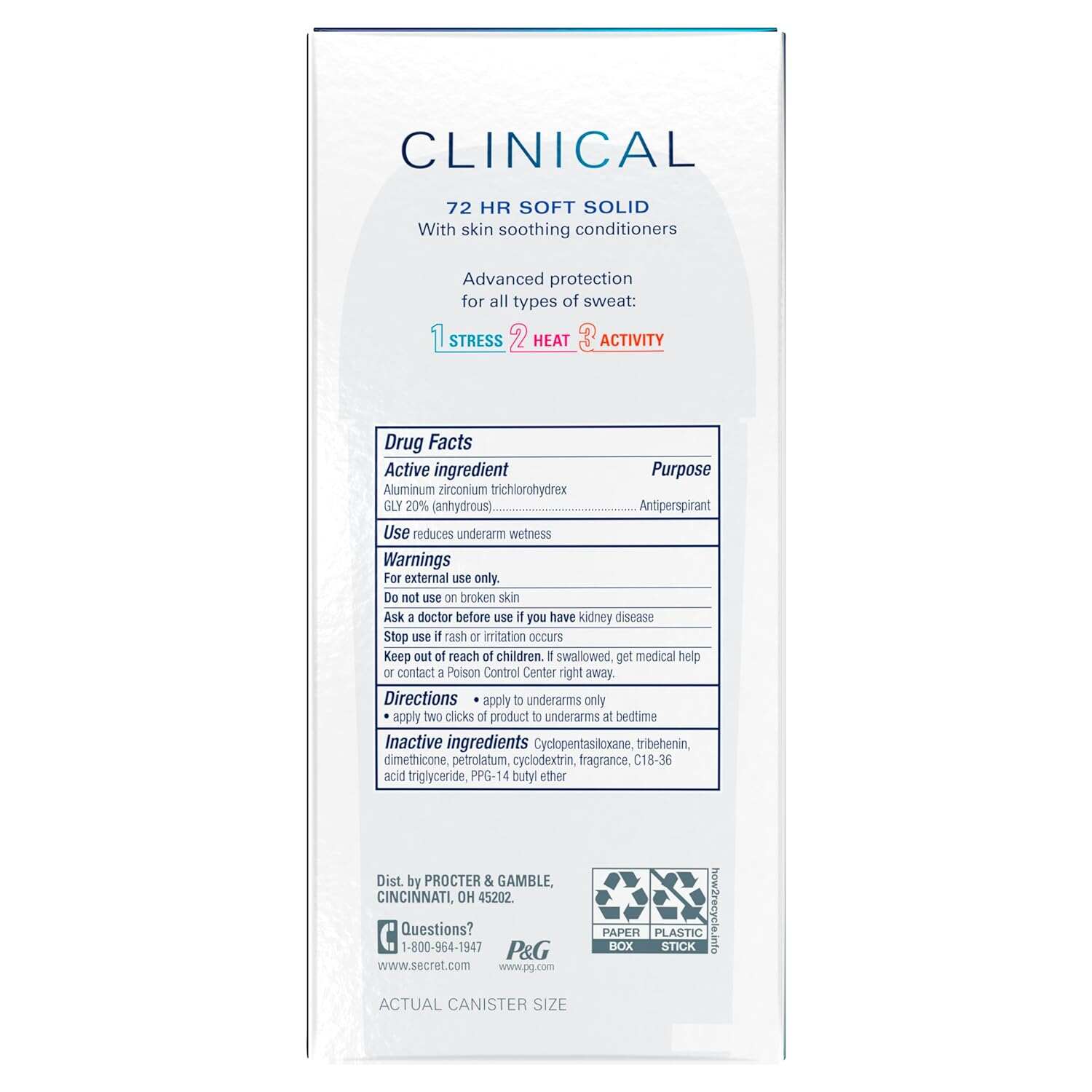 Secret Clinical Strength Antiperspirant and Deodorant Women, Soft Solid Stress Response, 72 Hr Sweat Protection, 1.6 oz (Pack of 3)