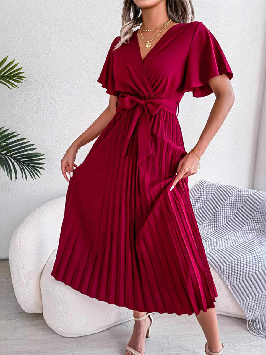 🔥Summer Arrivals🌟Women's Casual Cross V-neck Ruffled Pleated Dress