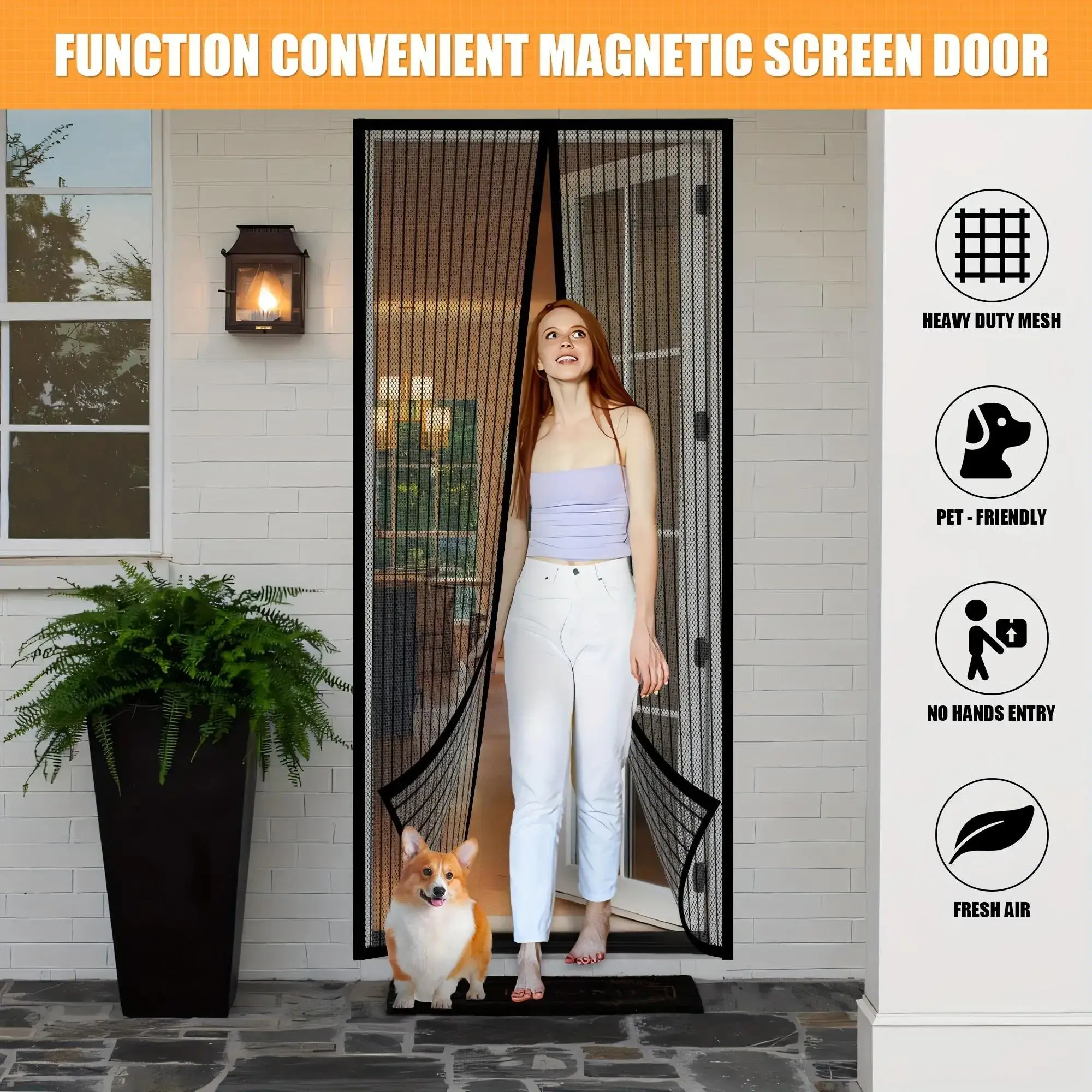 Self-Sealing Heavy-Duty Mesh Partition, Screen Door, Hands-Free Design, Bug-Proof , Pet & Kid Friendly, Available in Two Sizes