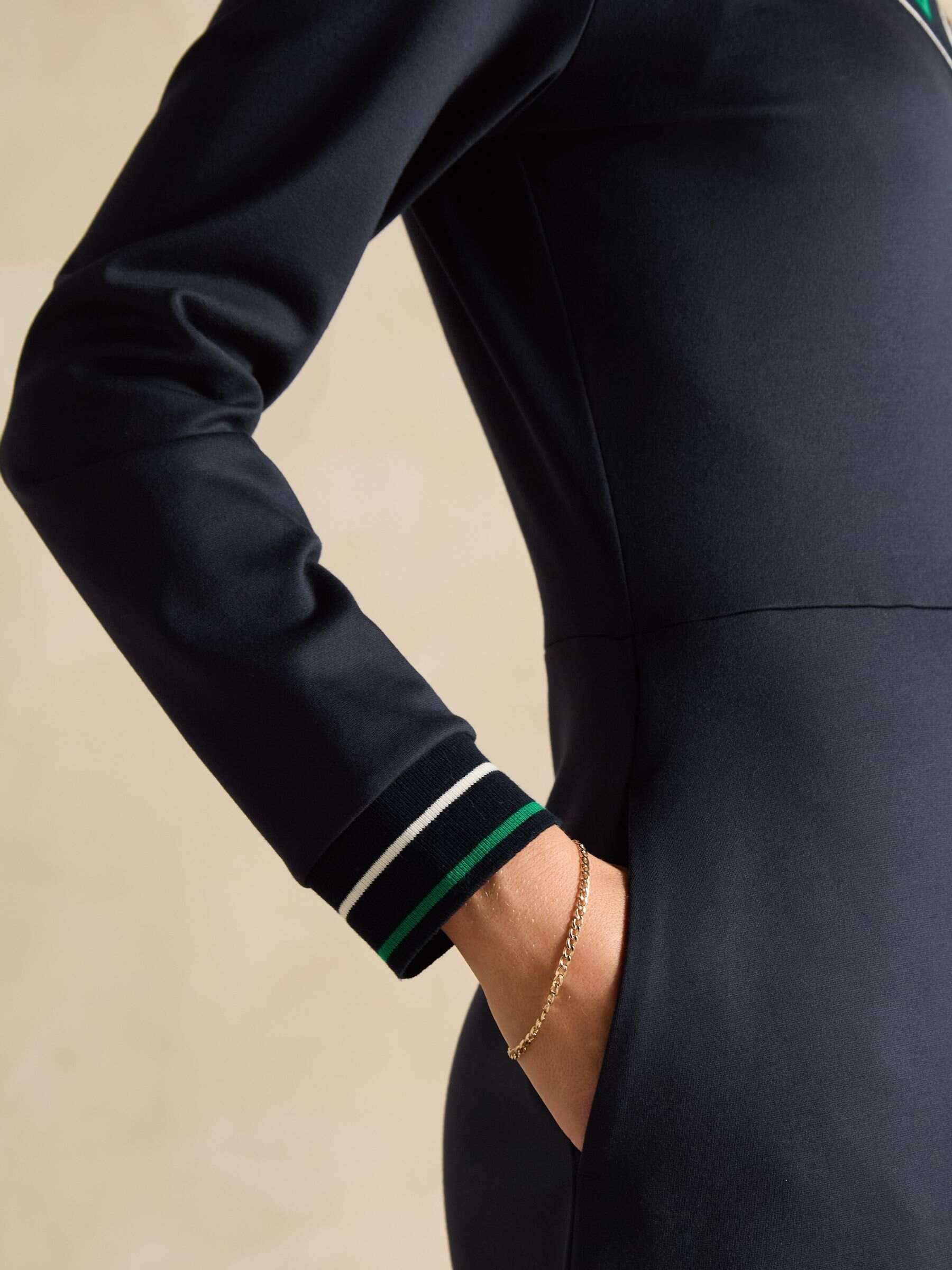 Juliet V-Neck Navy Long Sleeve Ponte Maxi Dress