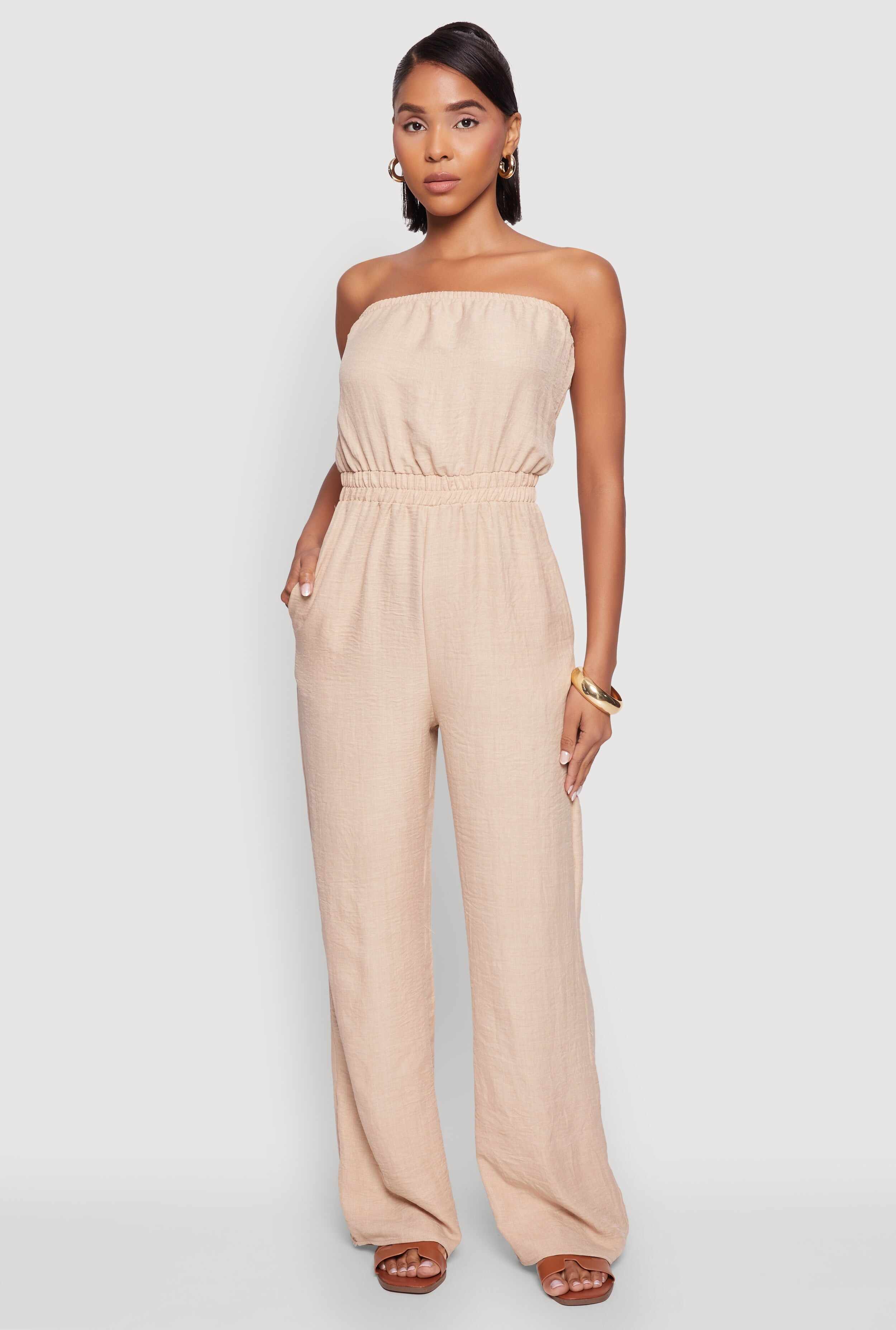 Trendy Strapless Wide-Leg Jumpsuit