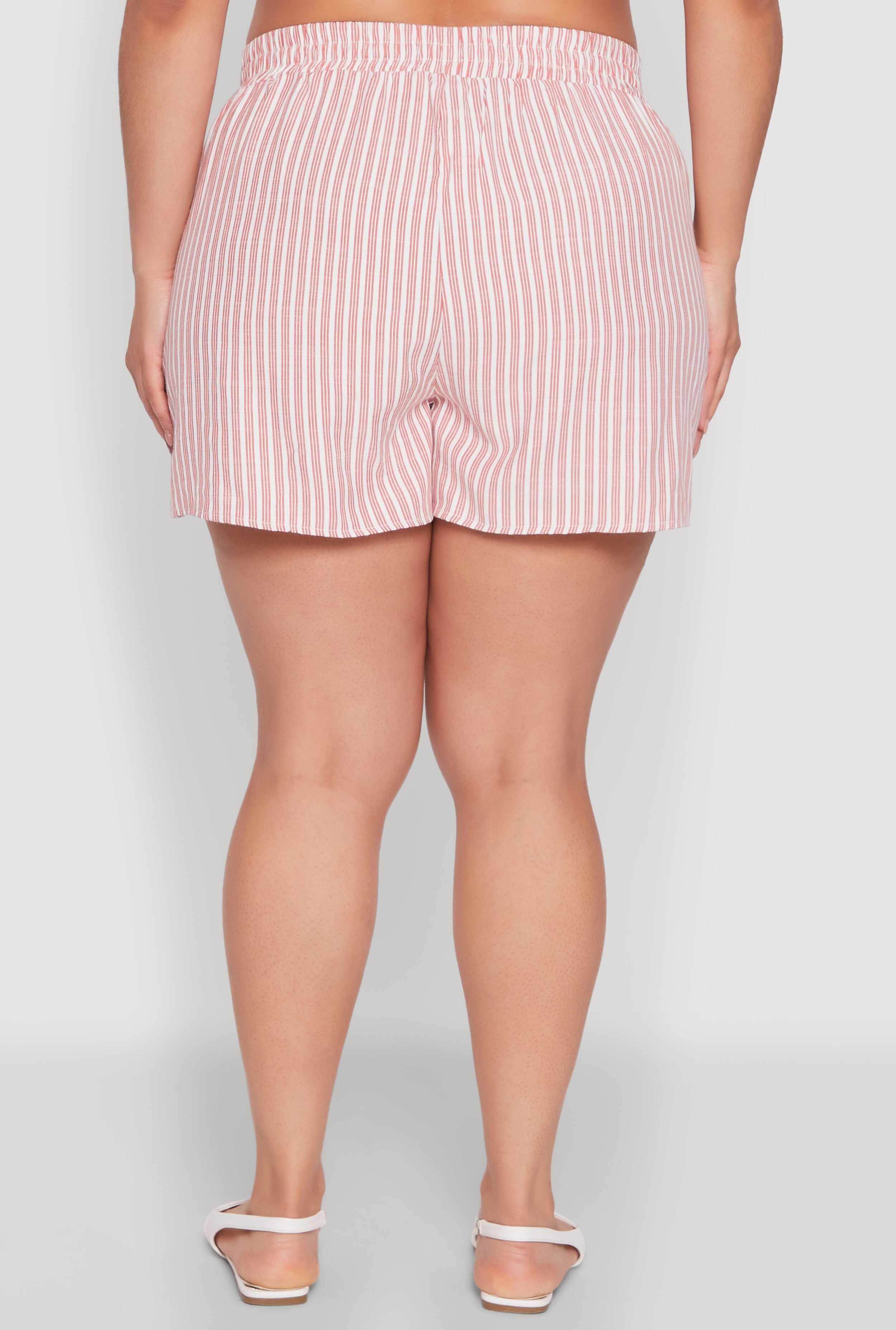 Plus Size Striped Elastic Waist Shorts