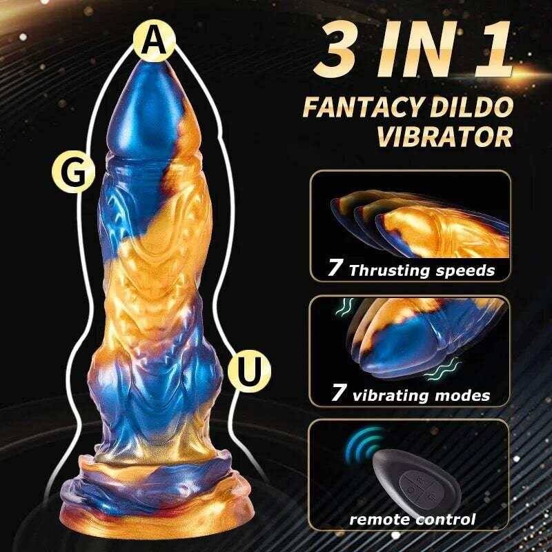 3-in-1 Thrusting Monster Dildo Vibrator with Remote Control