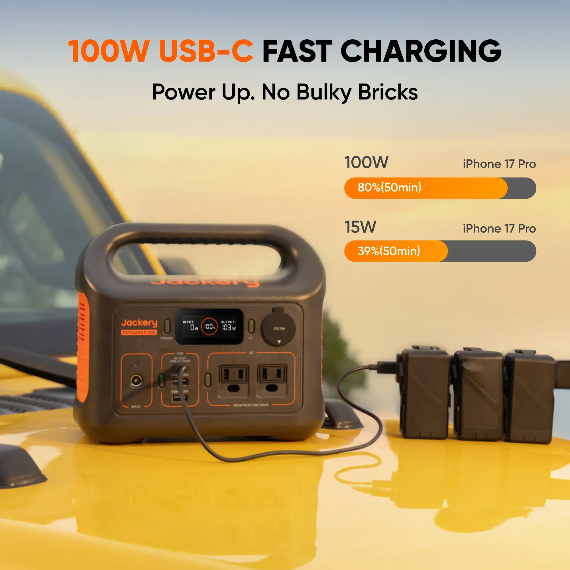300 Portable Power Bank features a 292Wh lithium iron phosphate (LiFePO4) battery and a 300W AC output