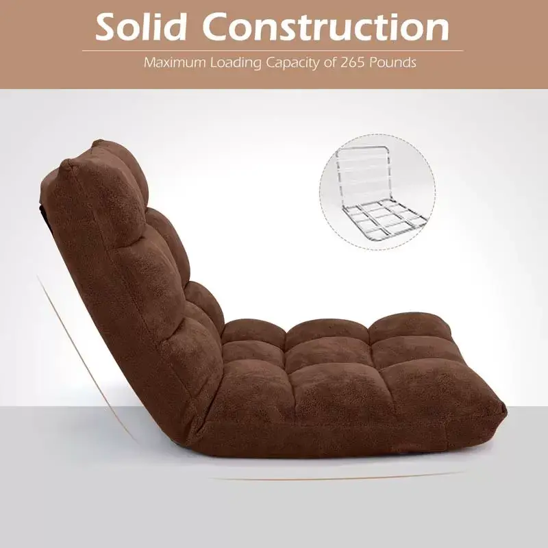 Memory Foam Floor Chair, 14-Position Adjustable Folding Gaming Sofa Chair with Back Support, Chaise Lounge Sleeper Bed Couch Recliner