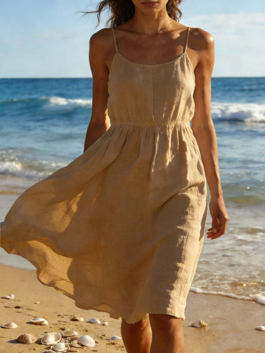 🔥Summer Arrivals🌟Women's Long Cotton And Linen Suspender Dress