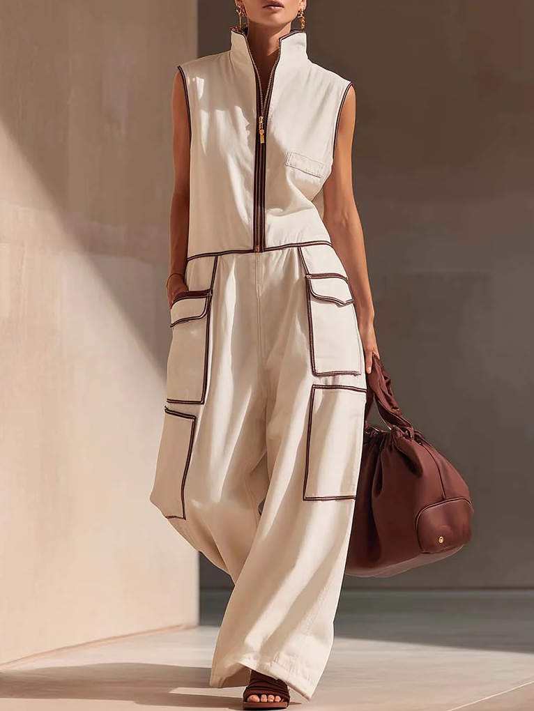 🔥Summer Arrivals🌟Casual Loose-fitting Color-blocked Workwear Jumpsuit