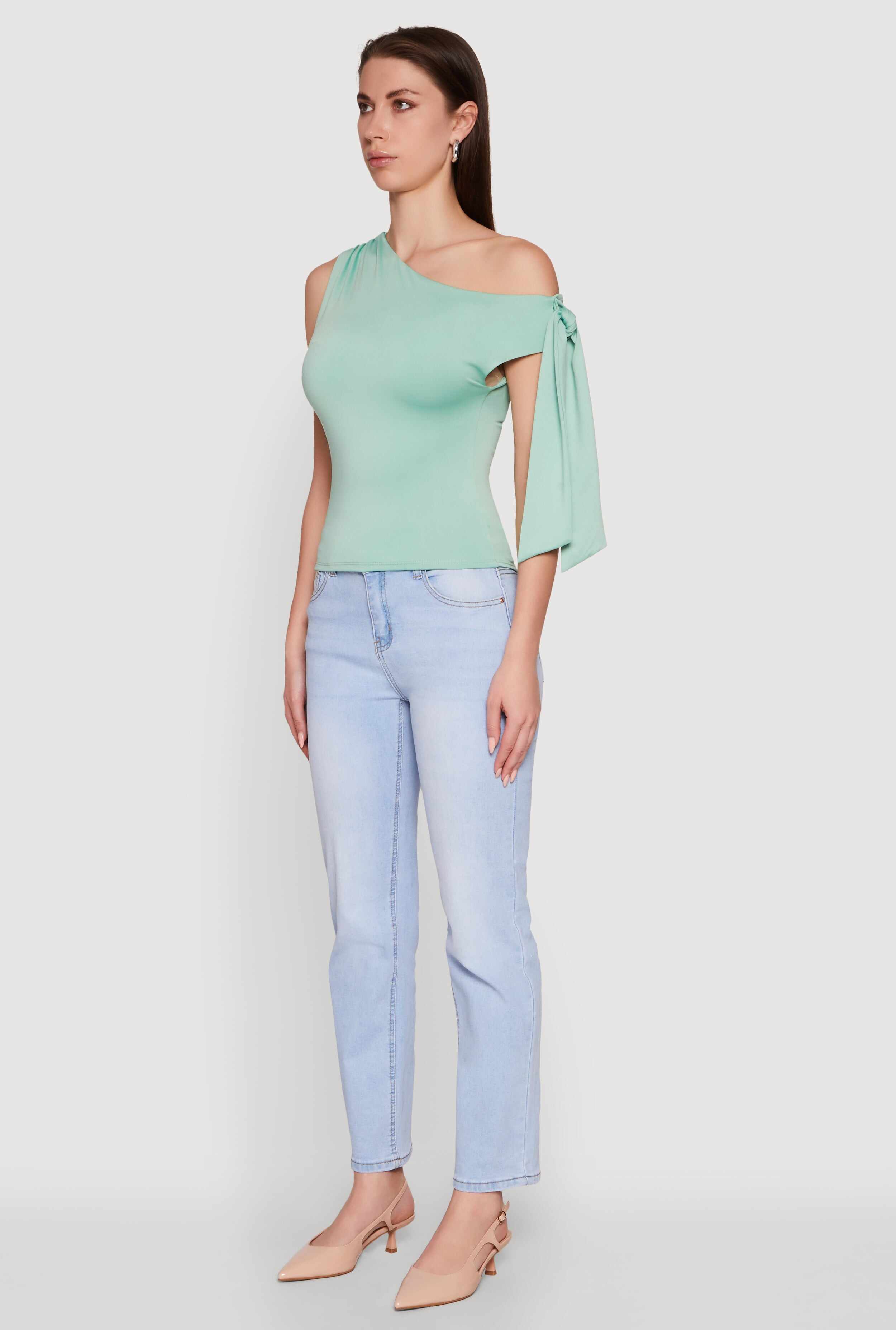Trendy Tie Sleeve Ruched Asymmetrical Top