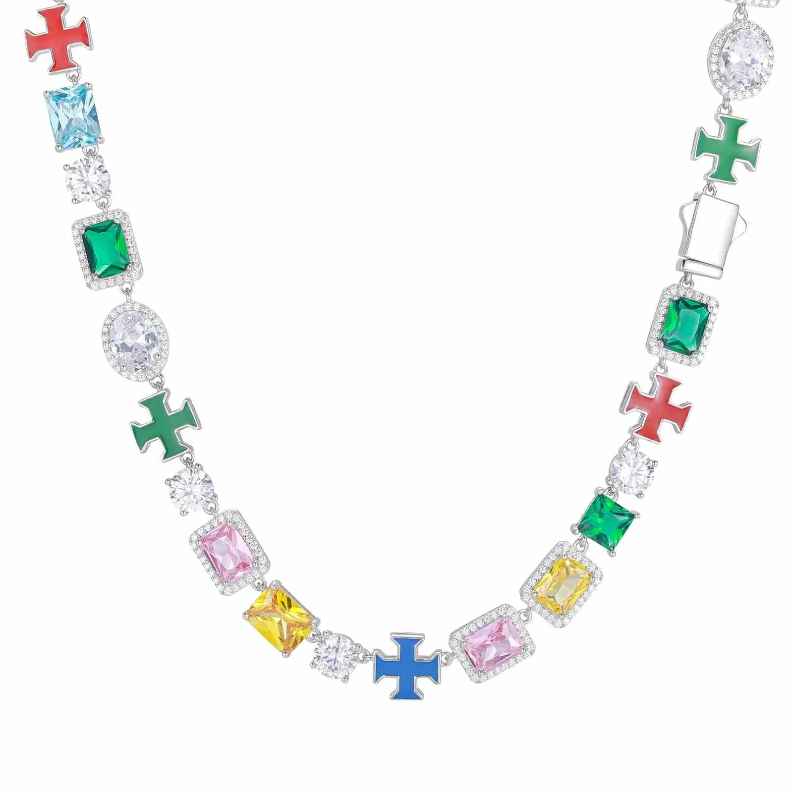 10mm S925 Moissanite Enamel Cross Colorful Gemstone Tennis Chain