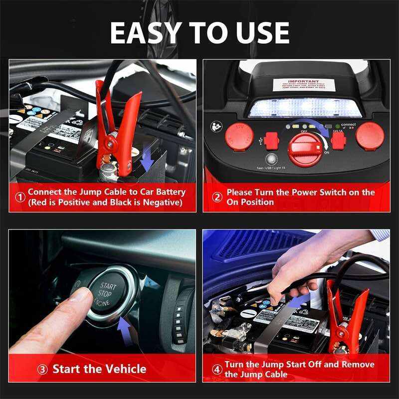Portable Car Jump Starter 180 PSI Air Compressor Portable Power Bank Charger with LED Flashlight DC Outlet