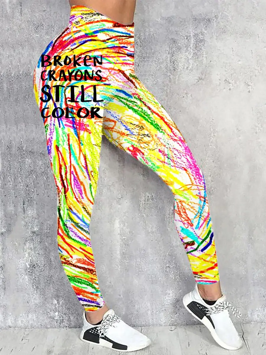 Women's Broken Crayons Still Color Mental Health Awareness Print Casual Stretch Pants