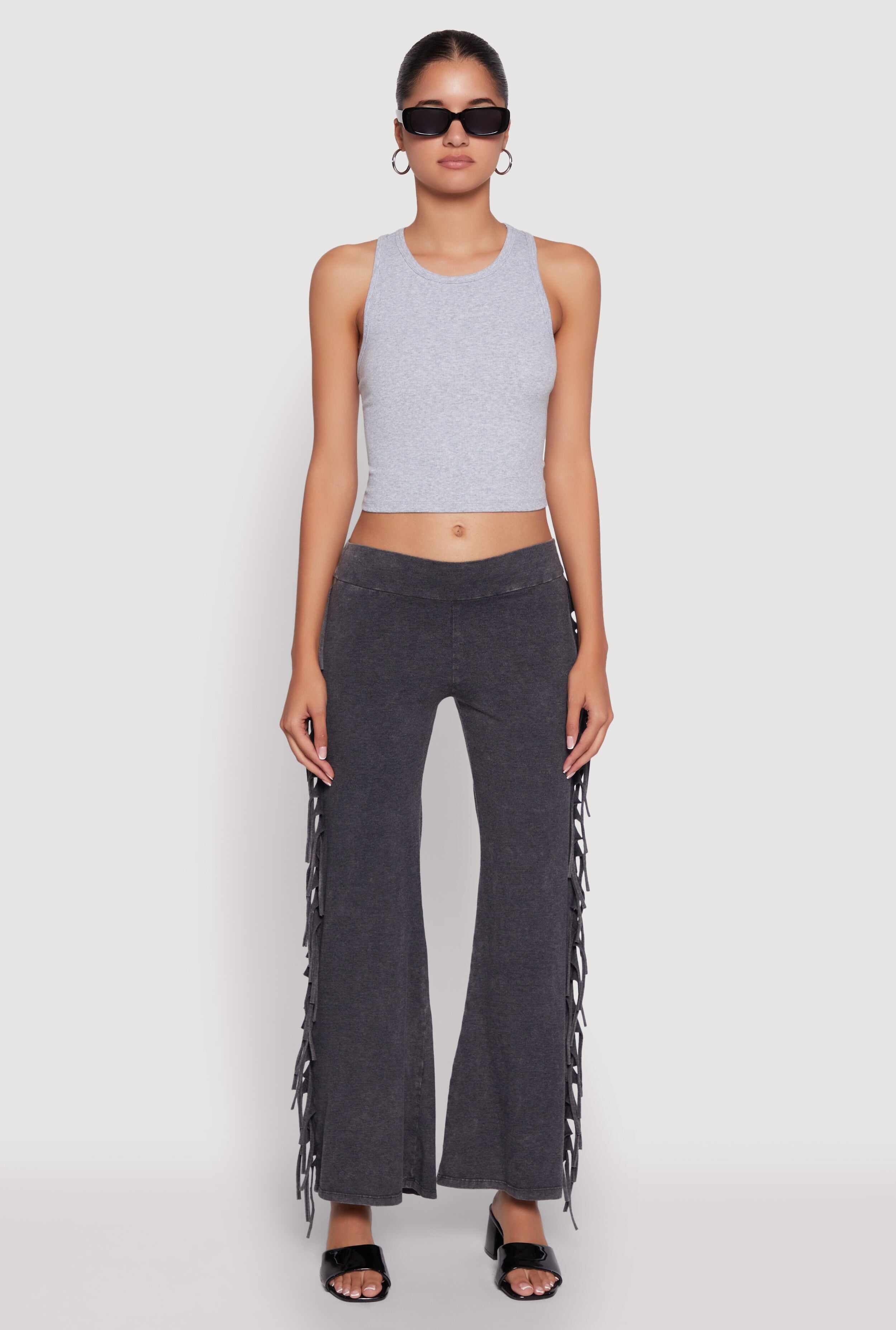 Mineral Wash Fringe Side Flared Pants