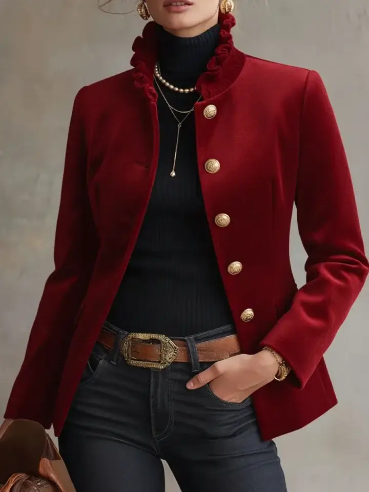 🔥Summer Arrivals🌟Women's Vintage Velvet Gold Button Jacket