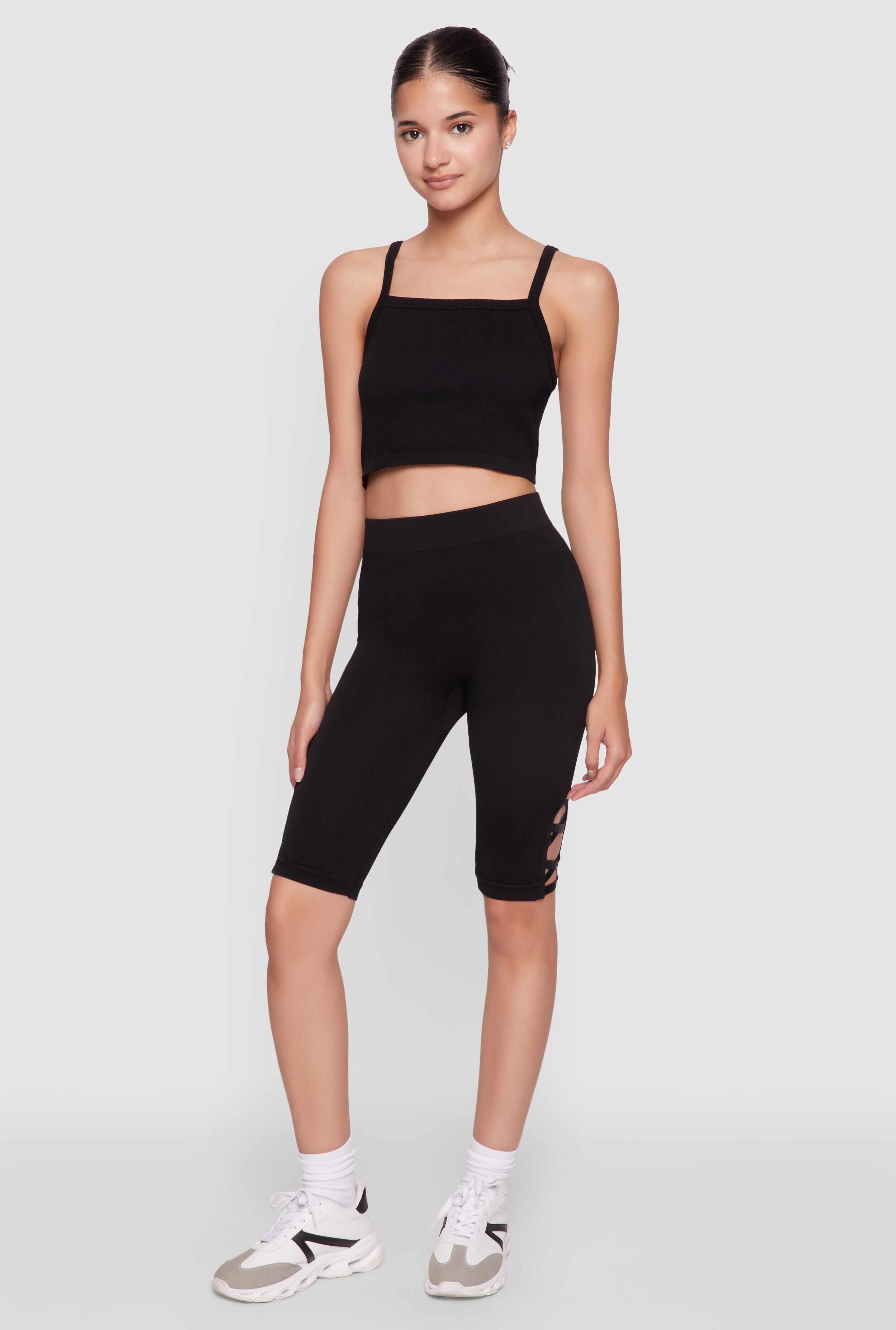 Trendy Seamless Caged Detail High Waisted Biker Shorts