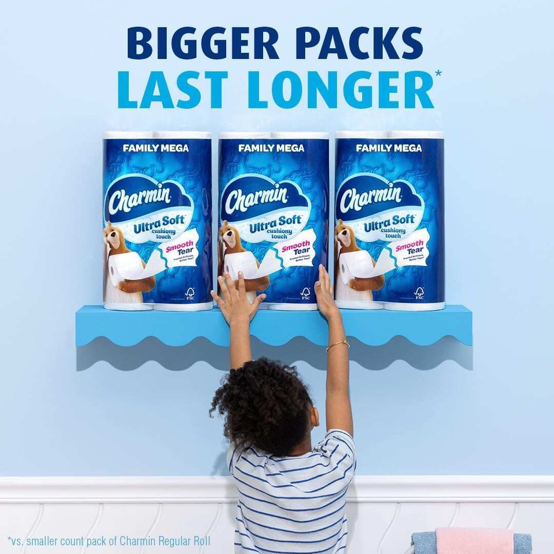 Charmin Ultra Soft Cushiony Touch Toilet Paper, 24 Family Mega Rolls = 123 Regular Rolls