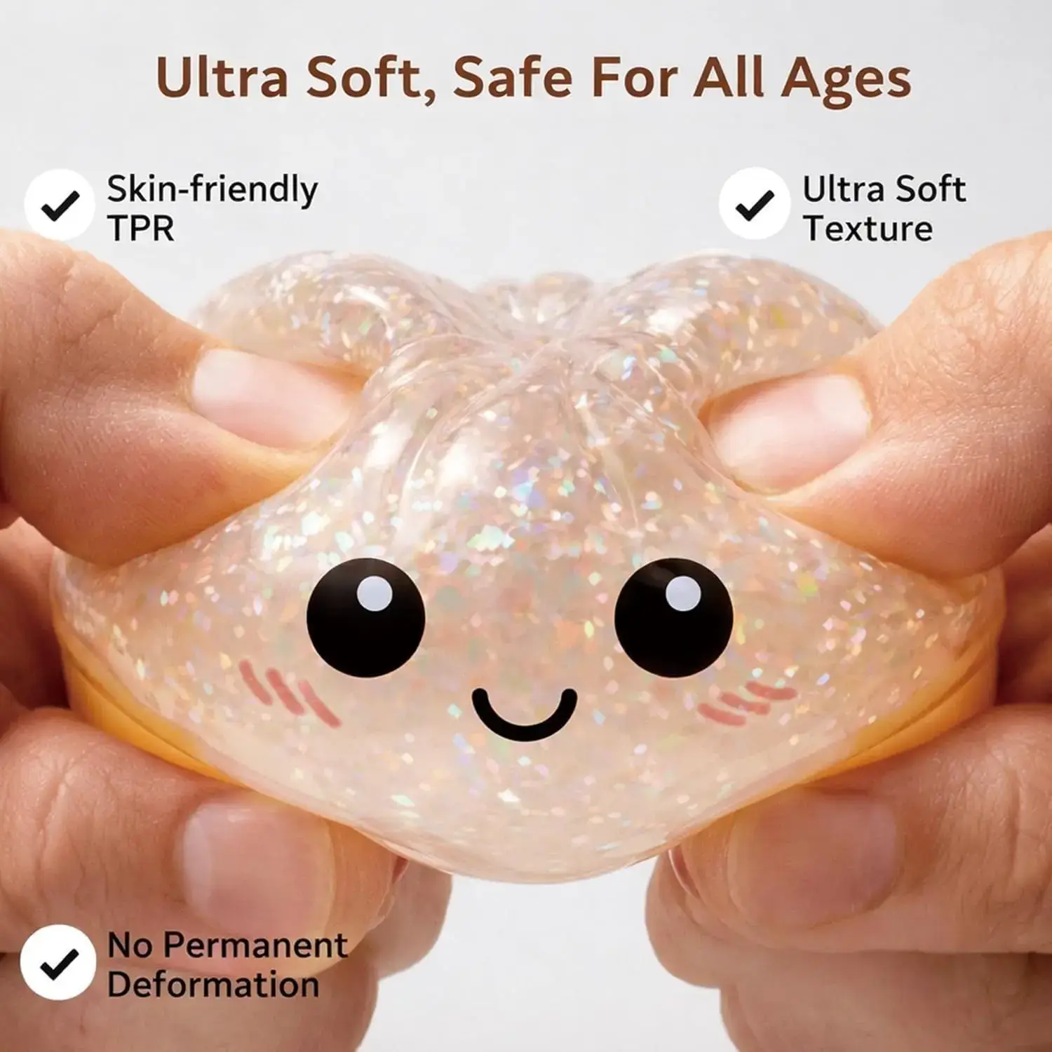 Super Soft Rainbow Dumpling Fidget  Giant Glitter Stress Ball for Anxiety Relief & Decompression | Cute Office Desk Toy & Coworker Gift (1PCS Clear White)