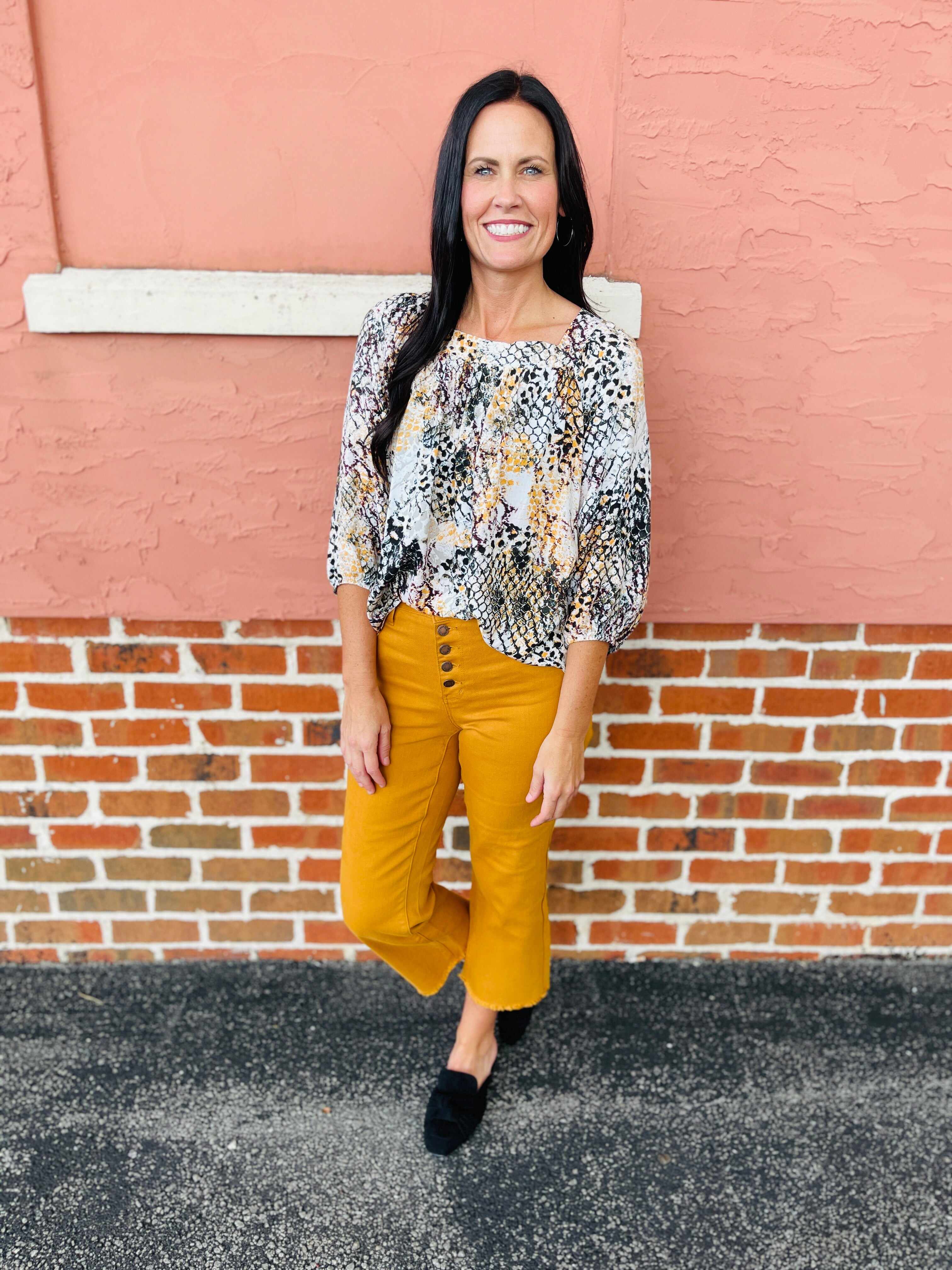 Plus/Reg Far And Wide Leg Mustard Jeans