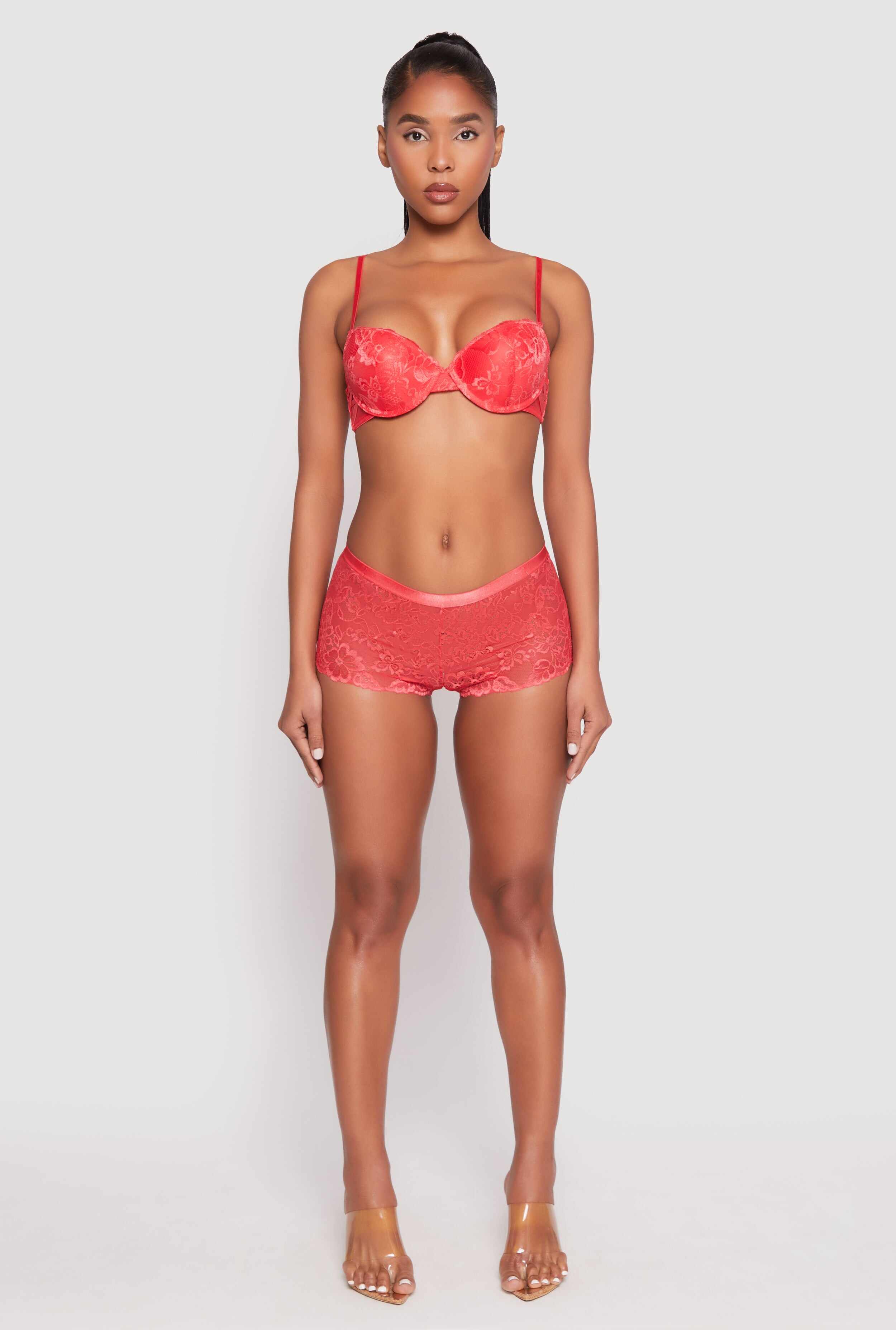 Scallop Trim Caged V Back Lace Boyshort Panty