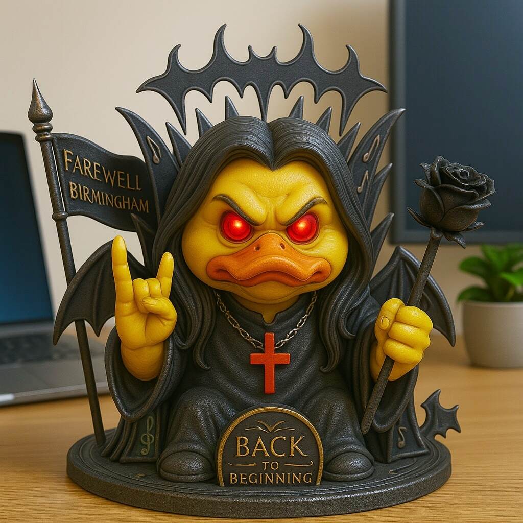 🦇 “The Final Quack” – Gothic Ozzy Duck Tribute Statue