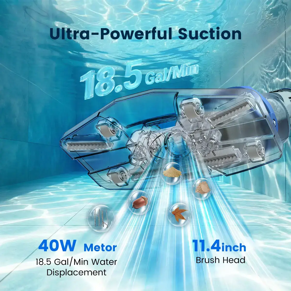 New Upgrade PC18 Pool Vacuum for Above Ground Pool with Telescopic Pole, Running time up to 1H, Handheld Design with Powerful Suction up to 18.5 gallon/min Ideal for Leaves, Debris