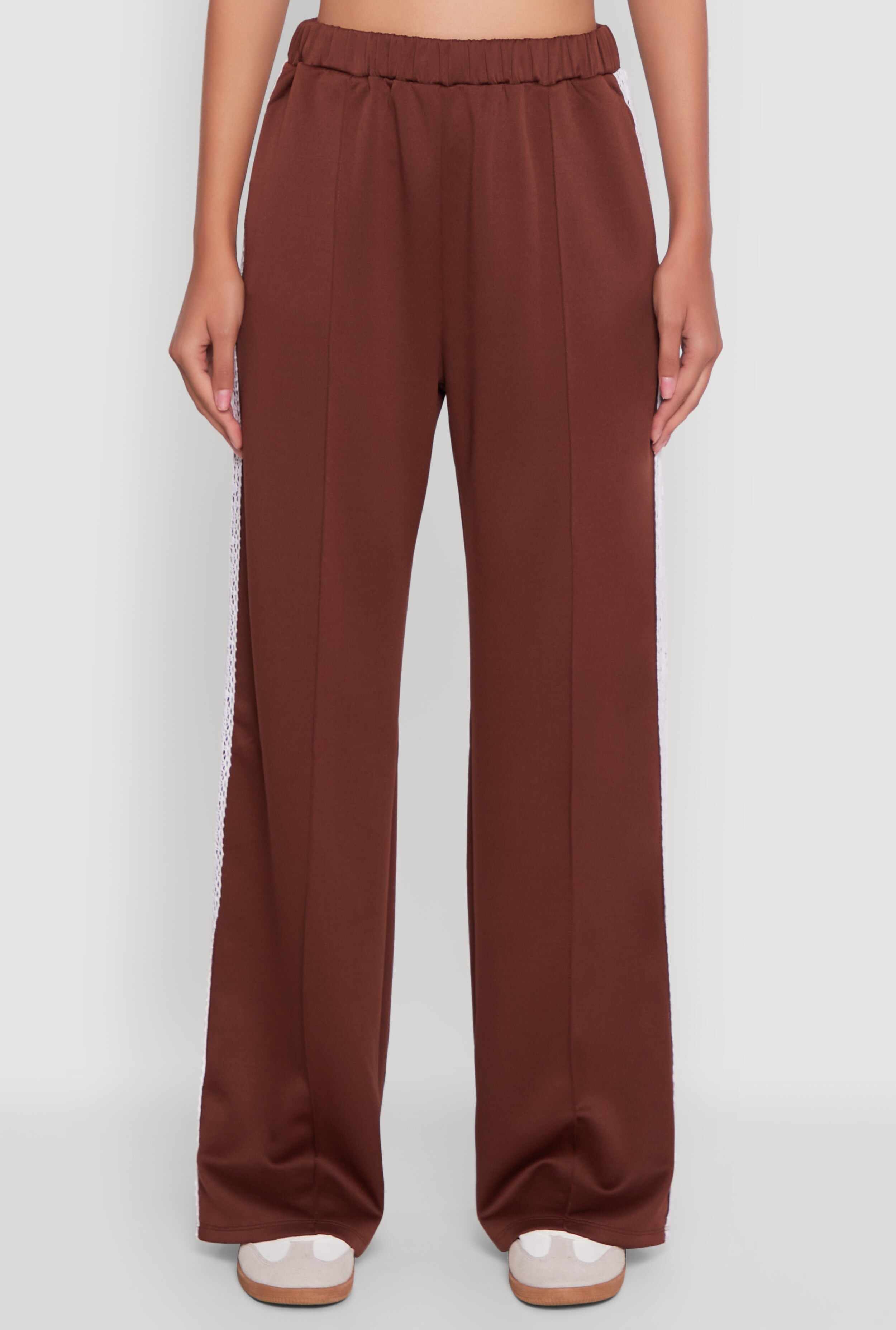 Crochet Side Stripe Wide Leg Track Pants