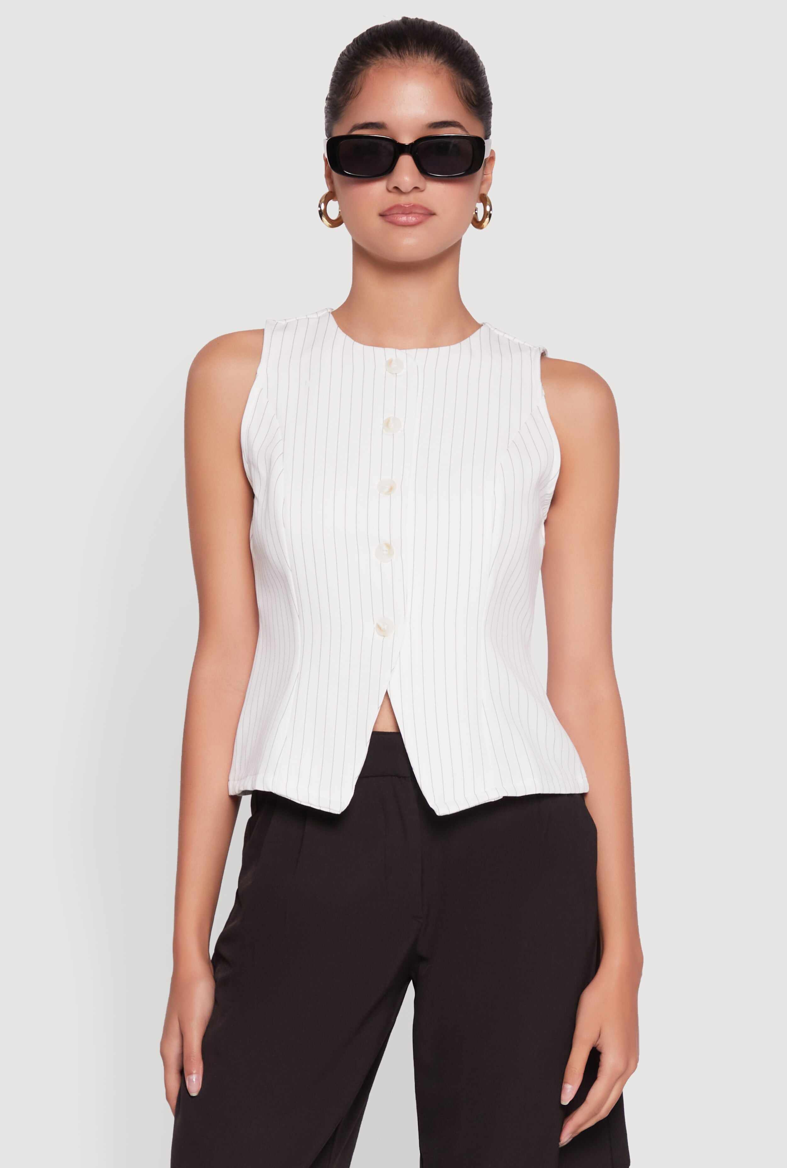 Iris Trendy Pinstripe Button Front Vest