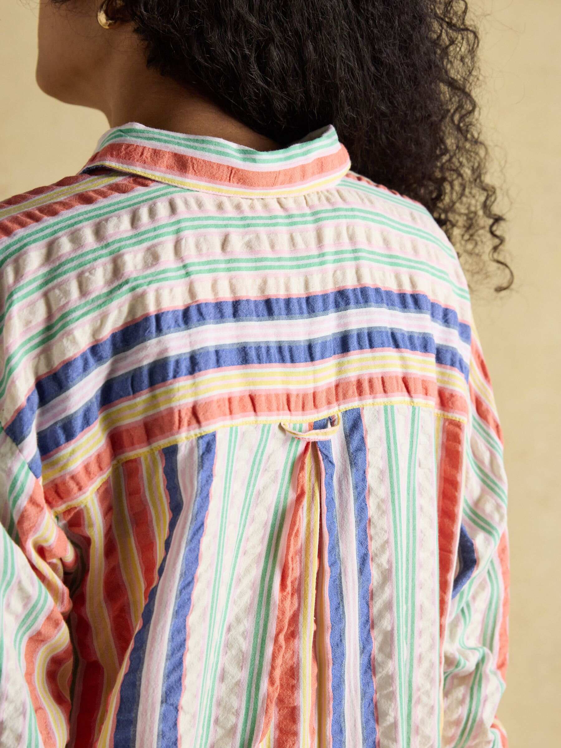 Sara Multi Striped Long Sleeve Seersucker Shirt