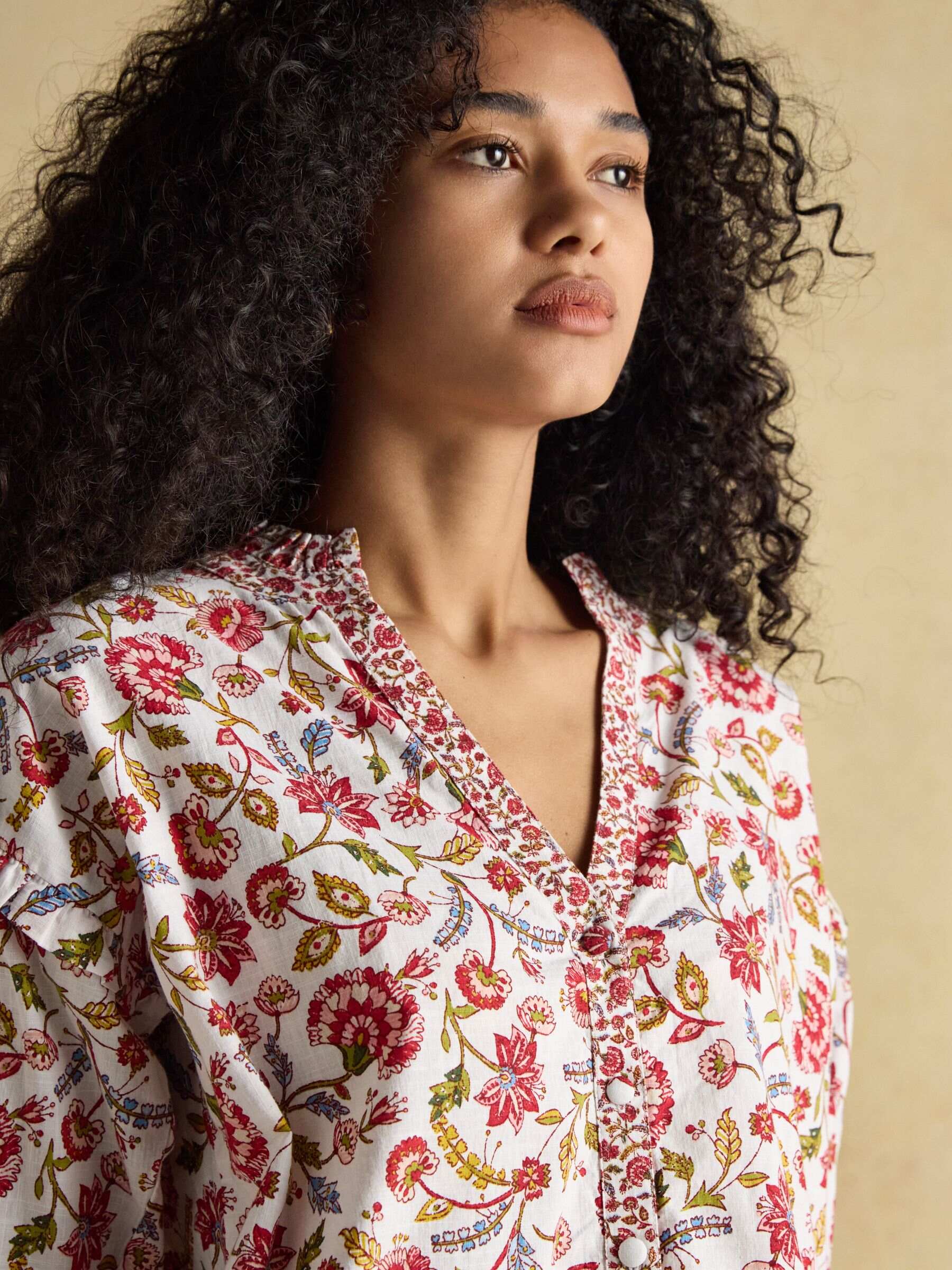 Eloise Provence Floral Button Down Cotton Blouse