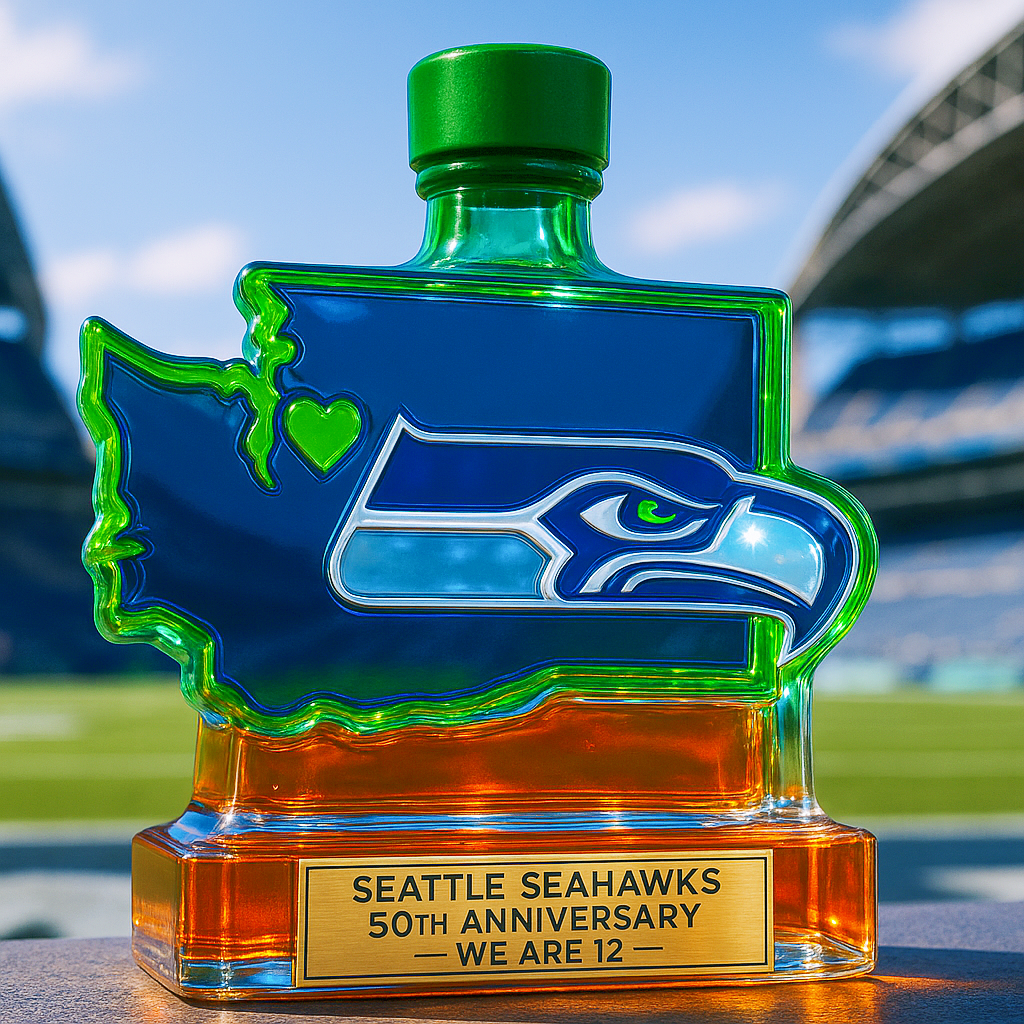 Seattle Seahawks State Map Whiskey Bottle