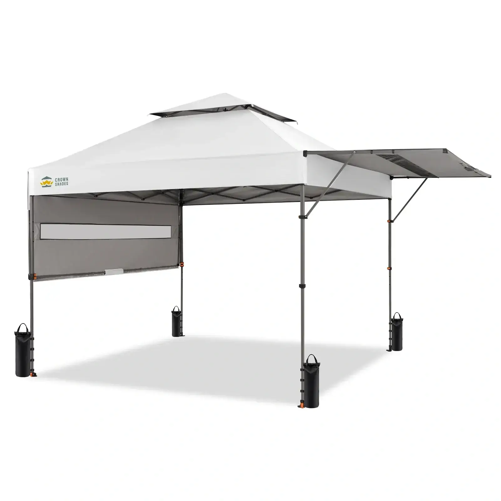 10x10 Pop Up Canopy Tent with Patented Center Lock, Instant Commercial Canopy with Extendable Awning, 150D Silver Coated Fabric, 4 Weight Bags, Ropes, Stakes & STO ’N Go Wheeled Bag