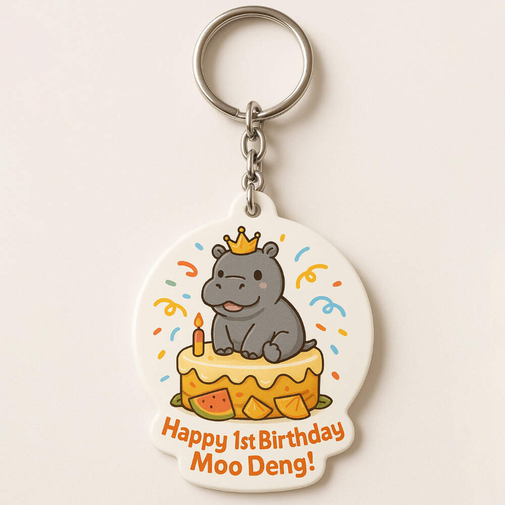 🎈 Moo Deng 1st Birthday Keychain