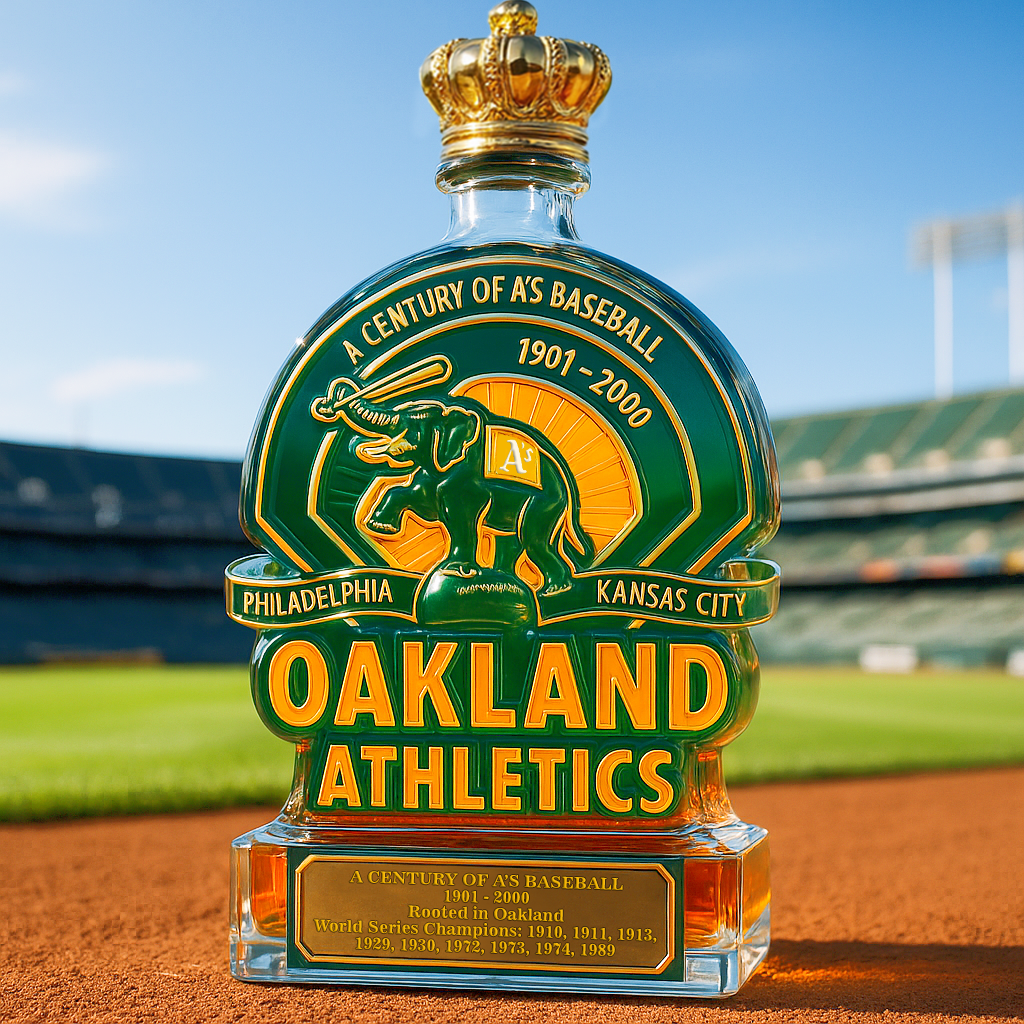 Oakland Athletics 100th Anniversary Whiskey Bottle