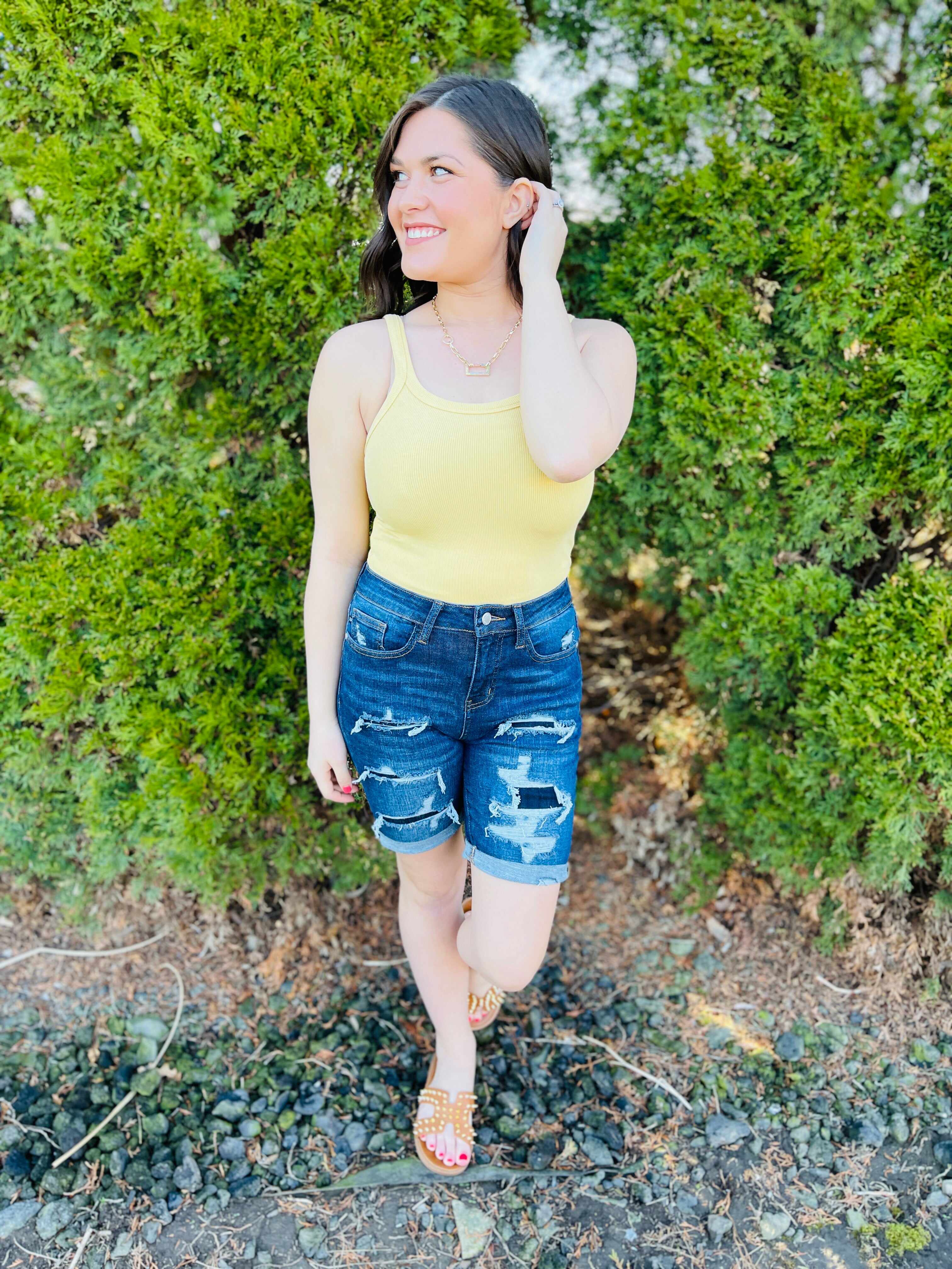 PLUS/REG Patch Me Up Buttercup Bermuda Shorts