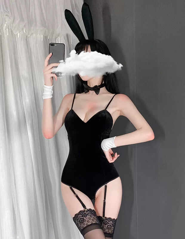 Bunny Girl Costume Cosplay Lingerie Bodysuit Set Black