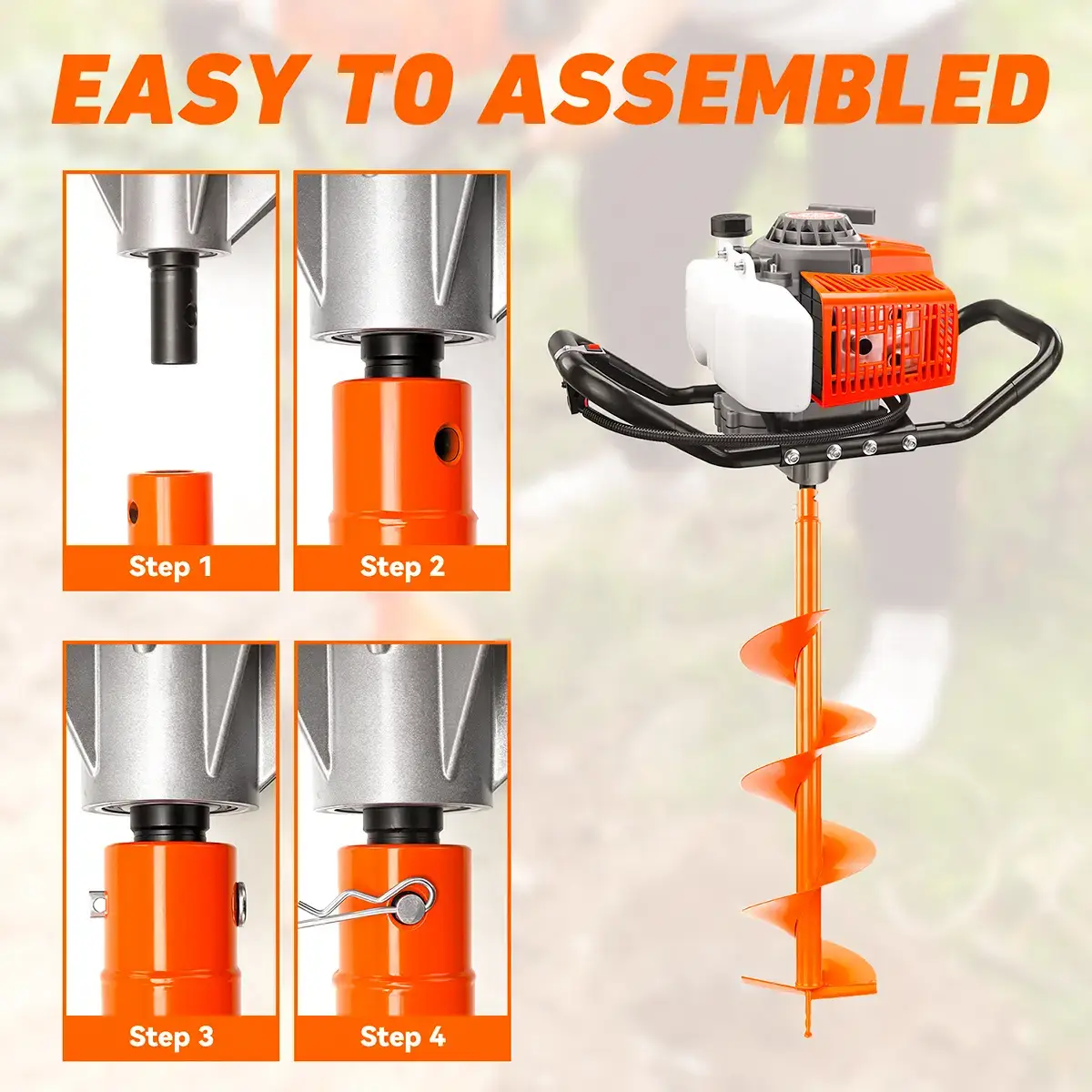 72CC 2-Stroke Gas Powered Earth Auger Post Fence Hole Digger Equipped with multiple sizes of drill bit combinations, Petrol Drill Borer for Garden & Lawn, Digging