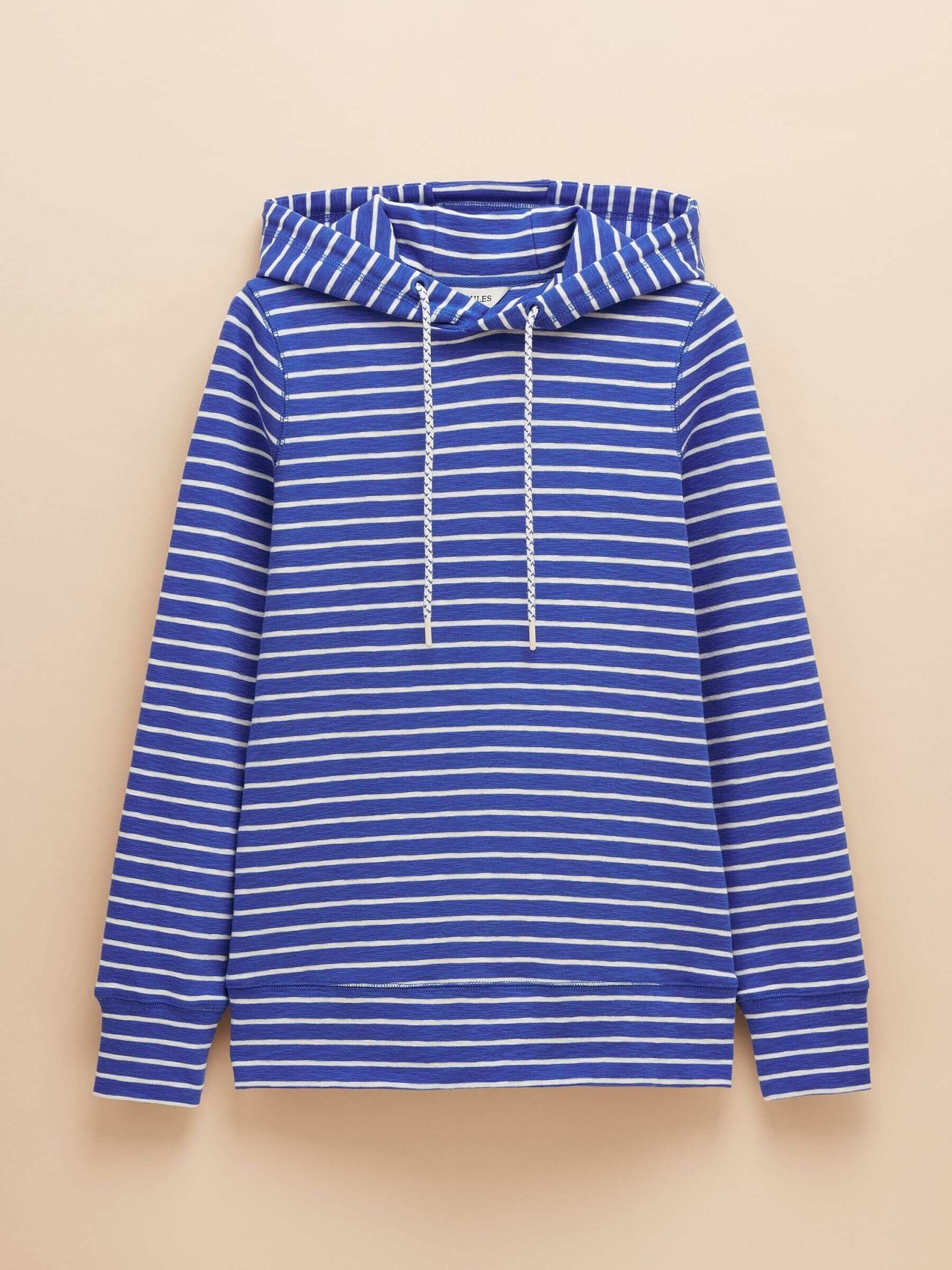 Marlston Blue Striped Cotton Rich Slim Fit Hoodie