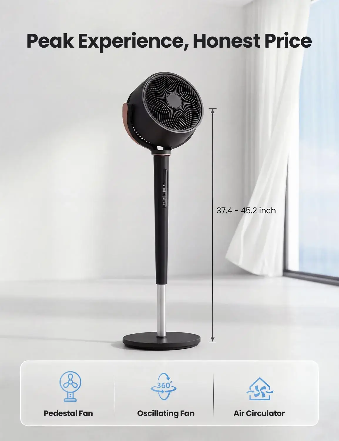 TEHANLD Fan for Bedroom, 120° Oscillating Standing Fans, Quiet Floor Fan with DC Motor, 100ft Pedestal Fans for Room, 16 Speeds, 4 modes, 20dB, 37-45
