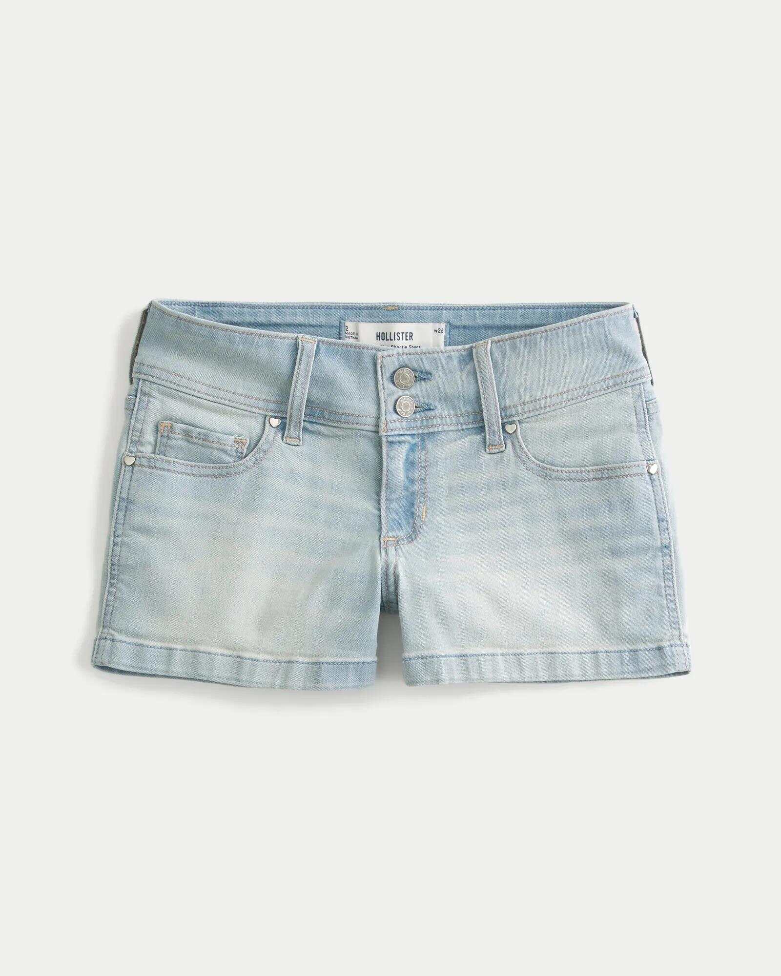 Low-Rise Medium Wash Denim Shortie Shorts