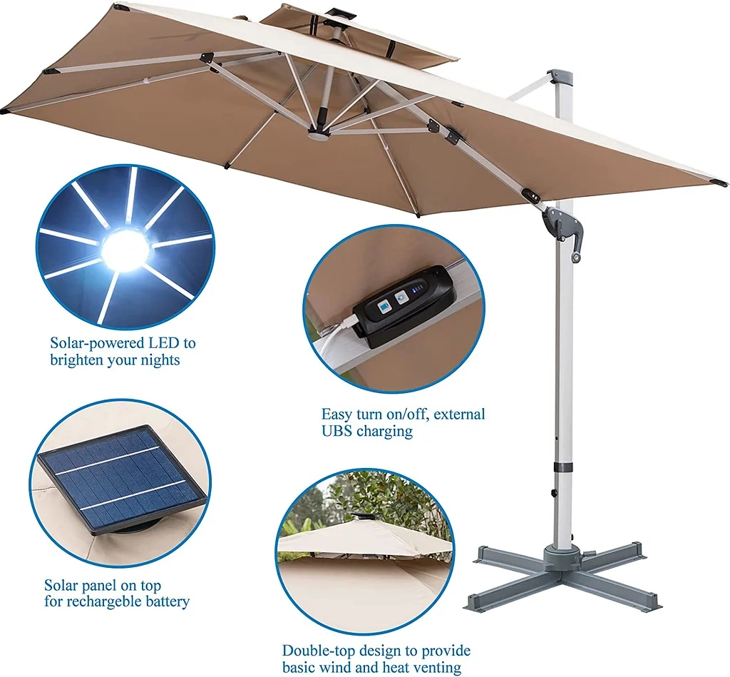 ☔Solar-powered LED parasol