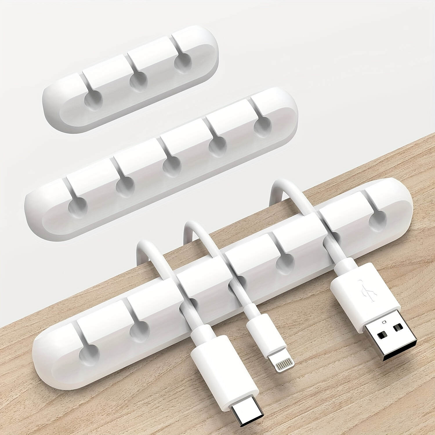 1pc 7/5/3 Slot Multi-Slot Cable Organizer Clip - Durable Plastic Cord Management System with Adhesive Backing for Desk, Car & Office - White USB Charging Cable Holder, Space-Saving Clean Design for Efficient Wire Organization, Cord Holder, Workspace Tidy,