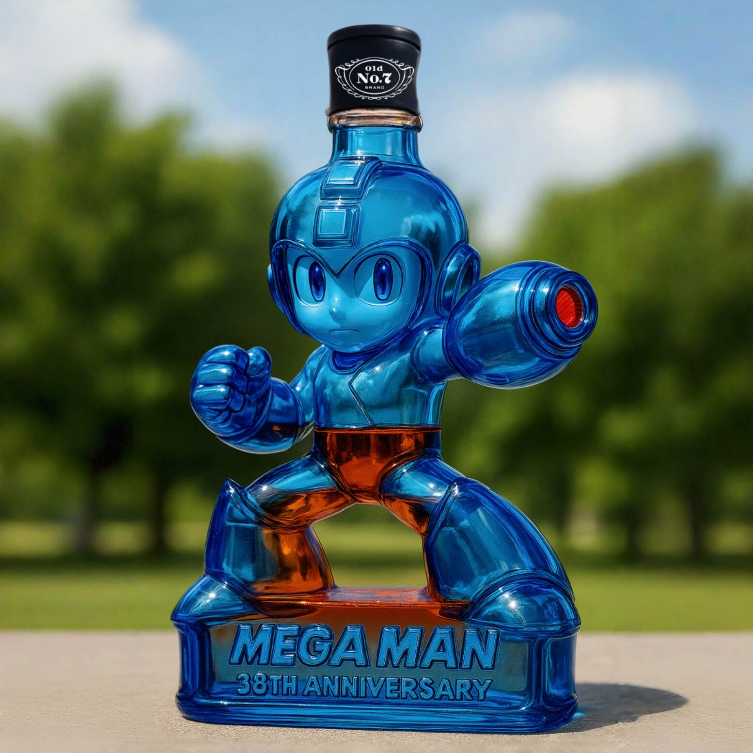 Mega Man 38th Anniversary Whiskey Bottle