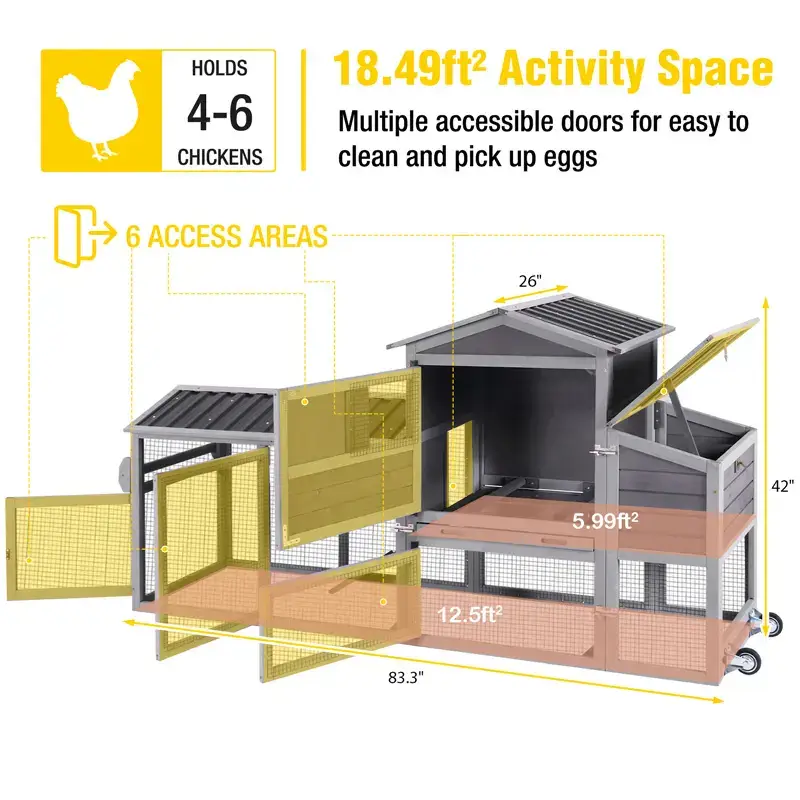 AIR61 Mobile Chicken Tractor for 2-3 Chickens( Inner Space 18.47ft²),Chicken Coop,Duck Coop