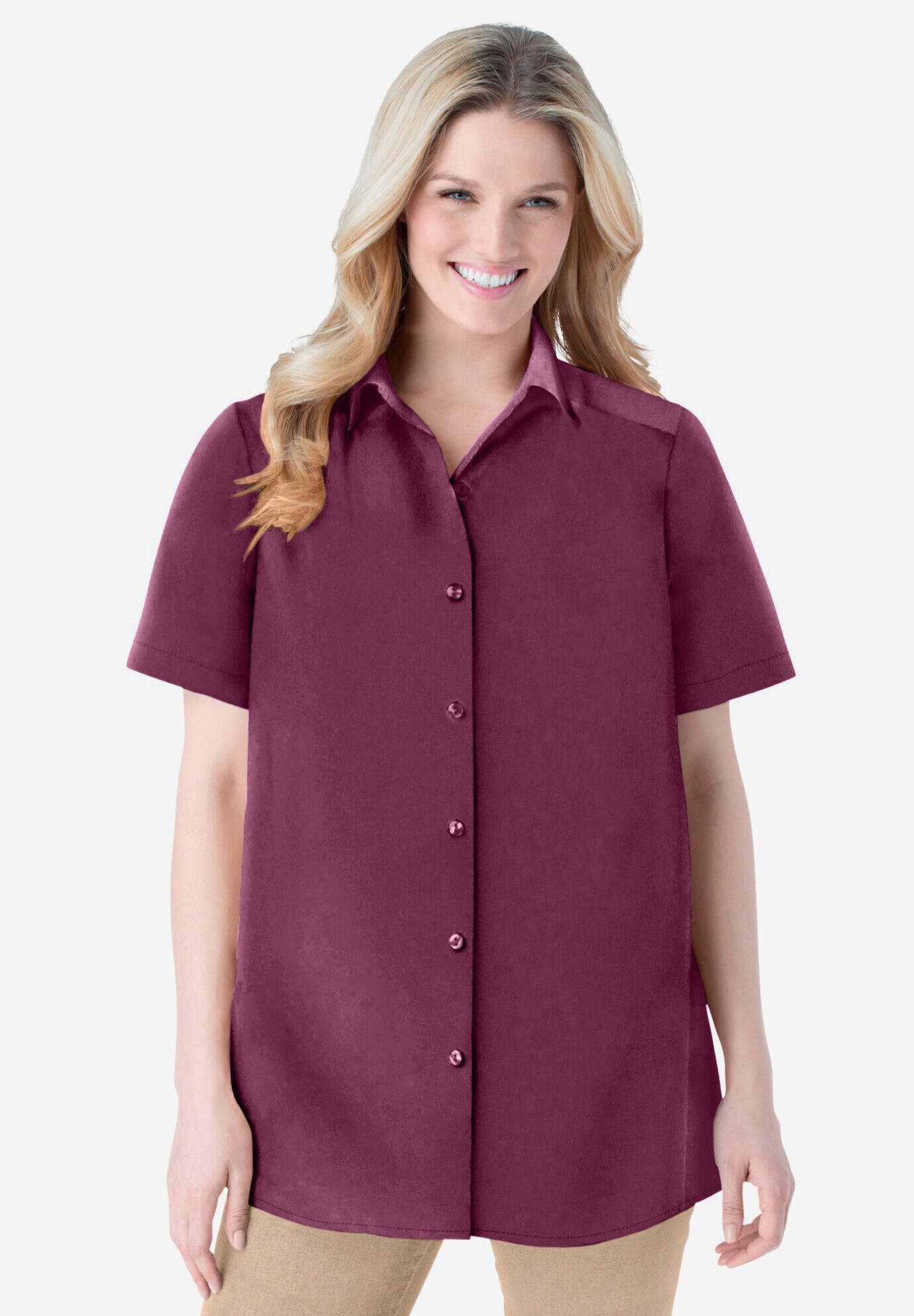 Short-Sleeve Peachskin Button-Front Shirt